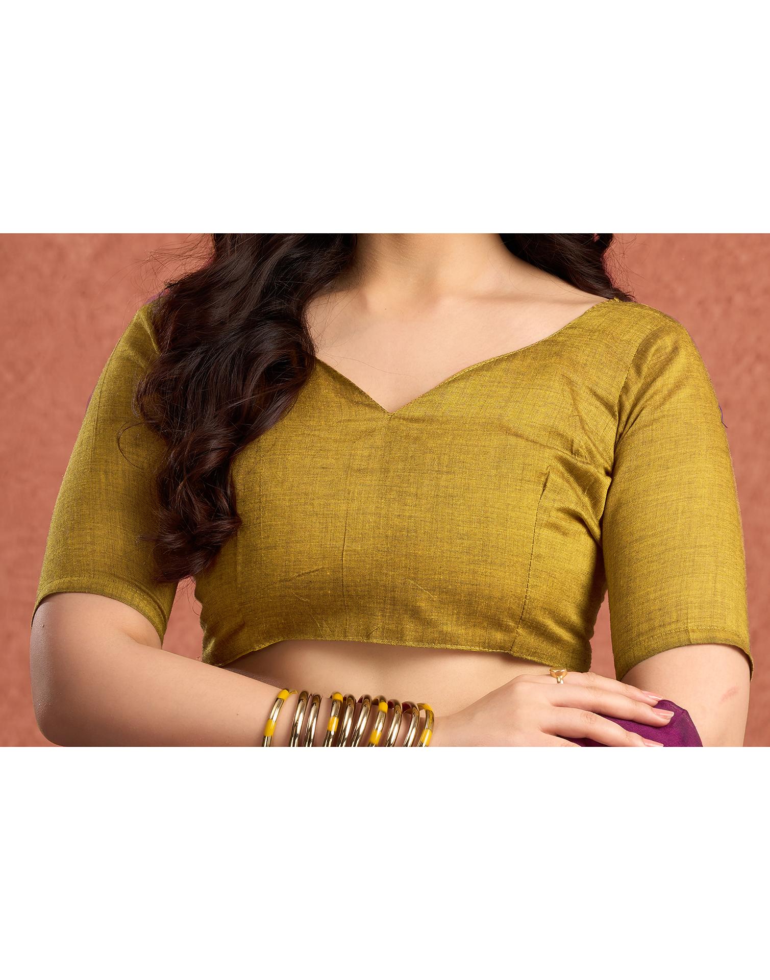 Mustard Yellow Linen Top Dyed Solid Saree