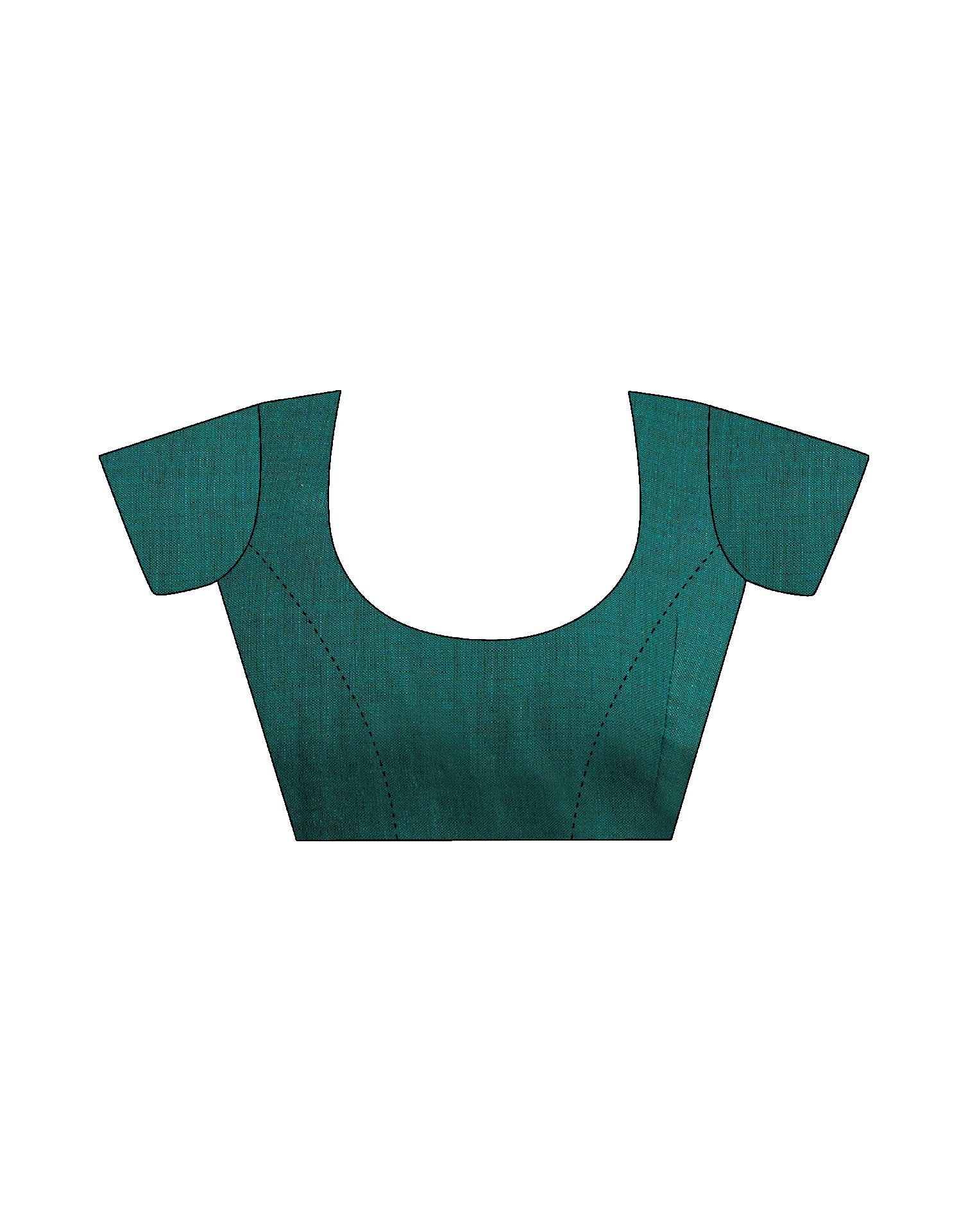 Teal Green Linen Top Dyed Solid Saree