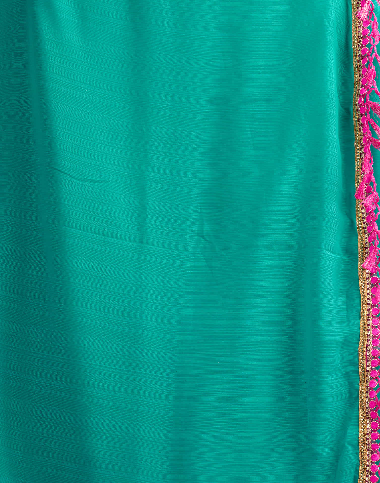 Turquoise Georgette Lace Solid Saree