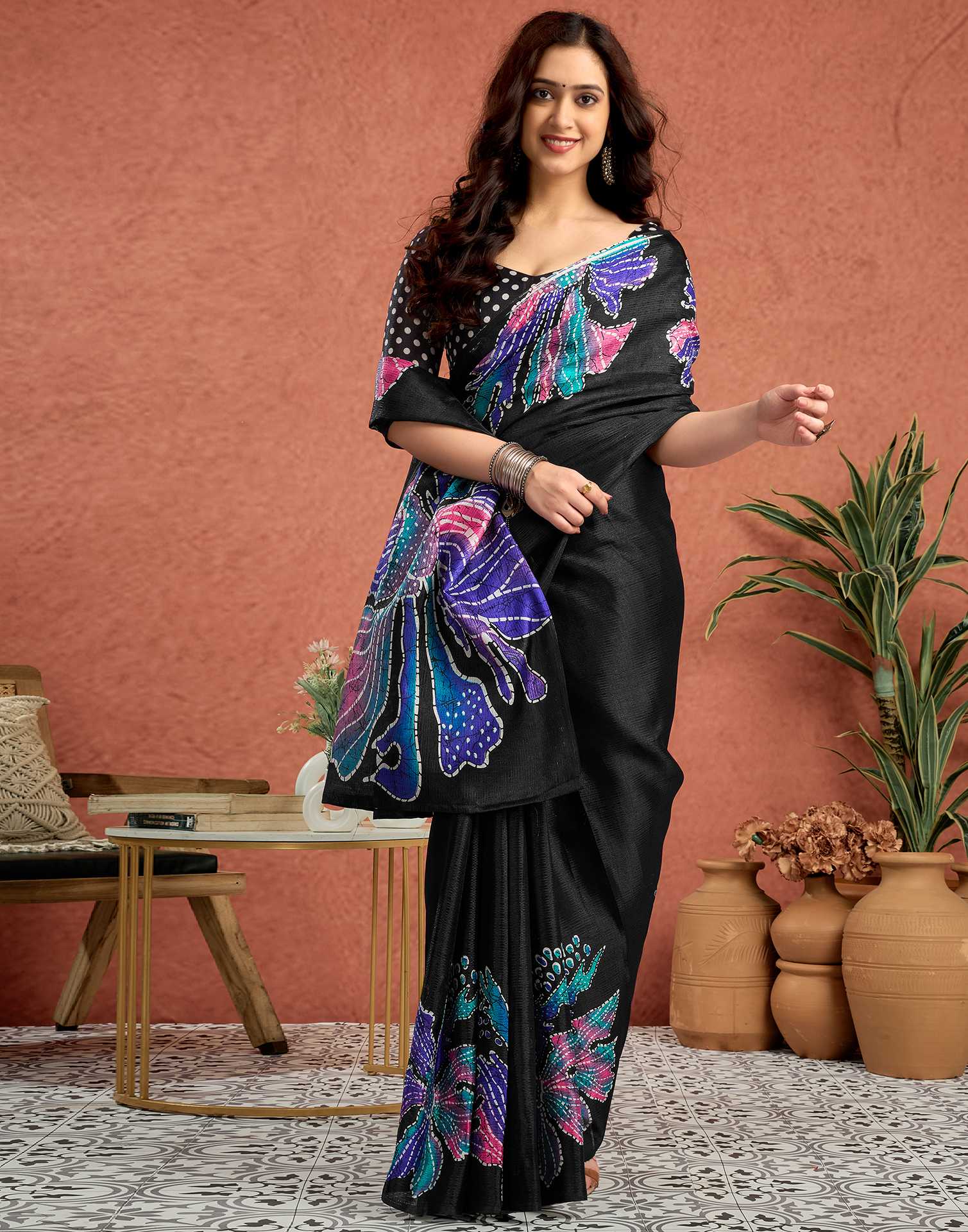 Black Vichitra Silk Printed Saree