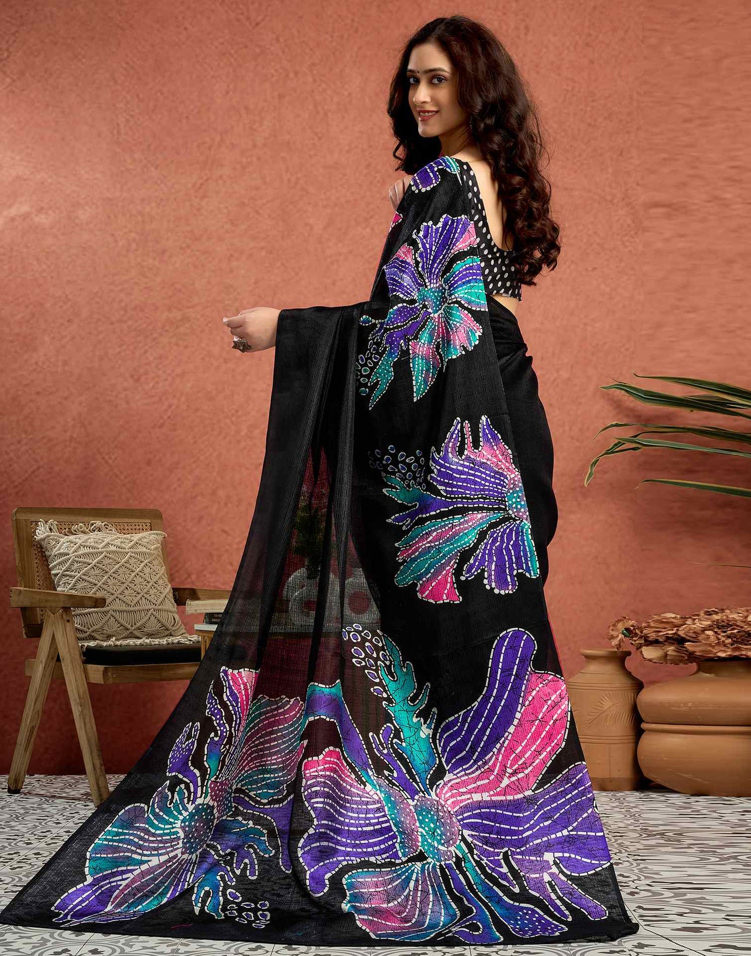 Black Vichitra Silk Printed Saree