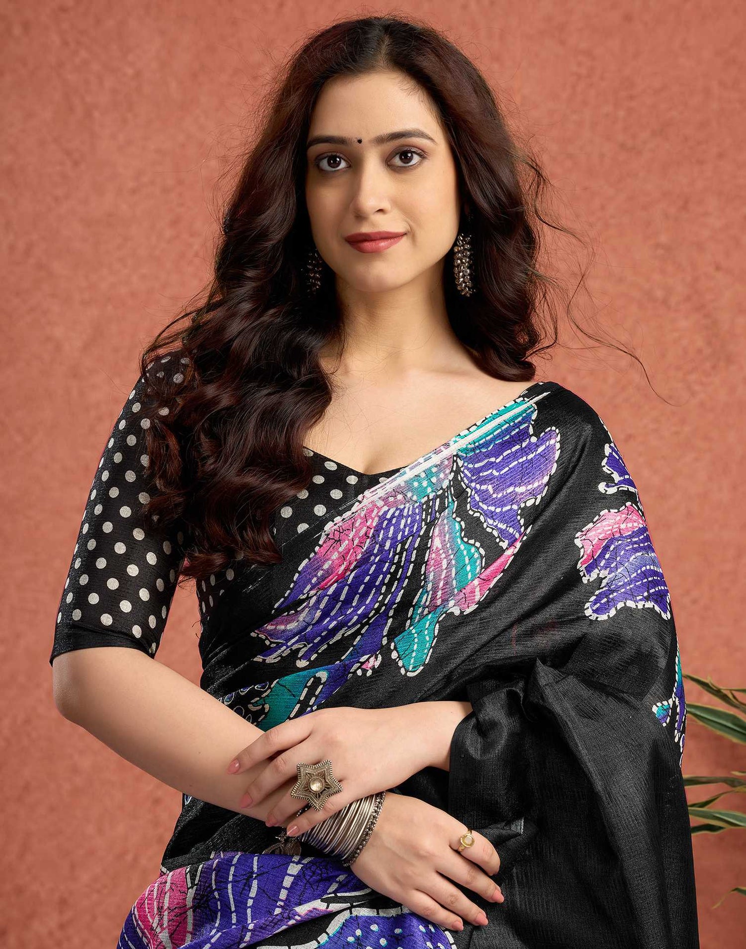 Black Vichitra Silk Printed Saree