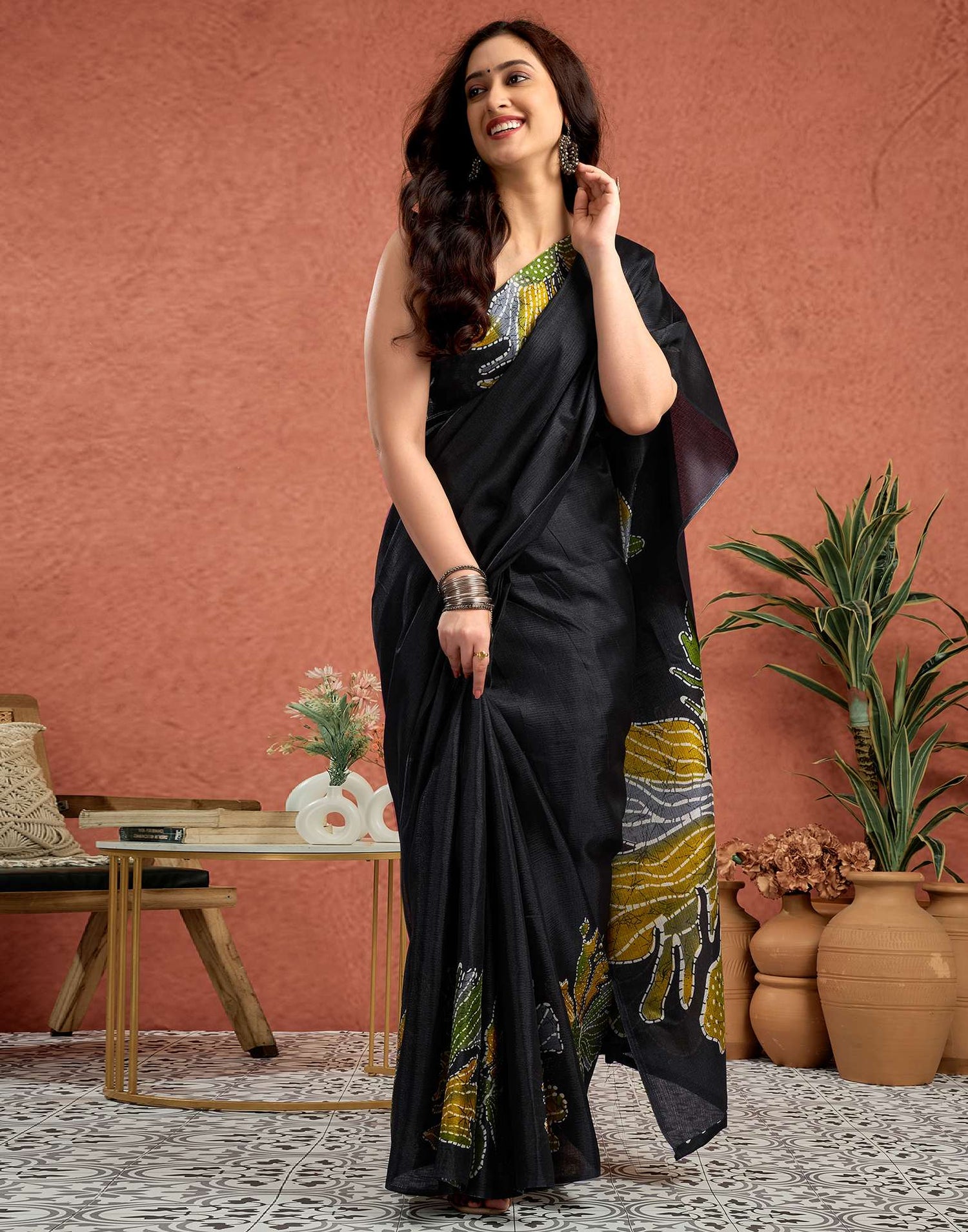 Black Vichitra Silk Printed Saree