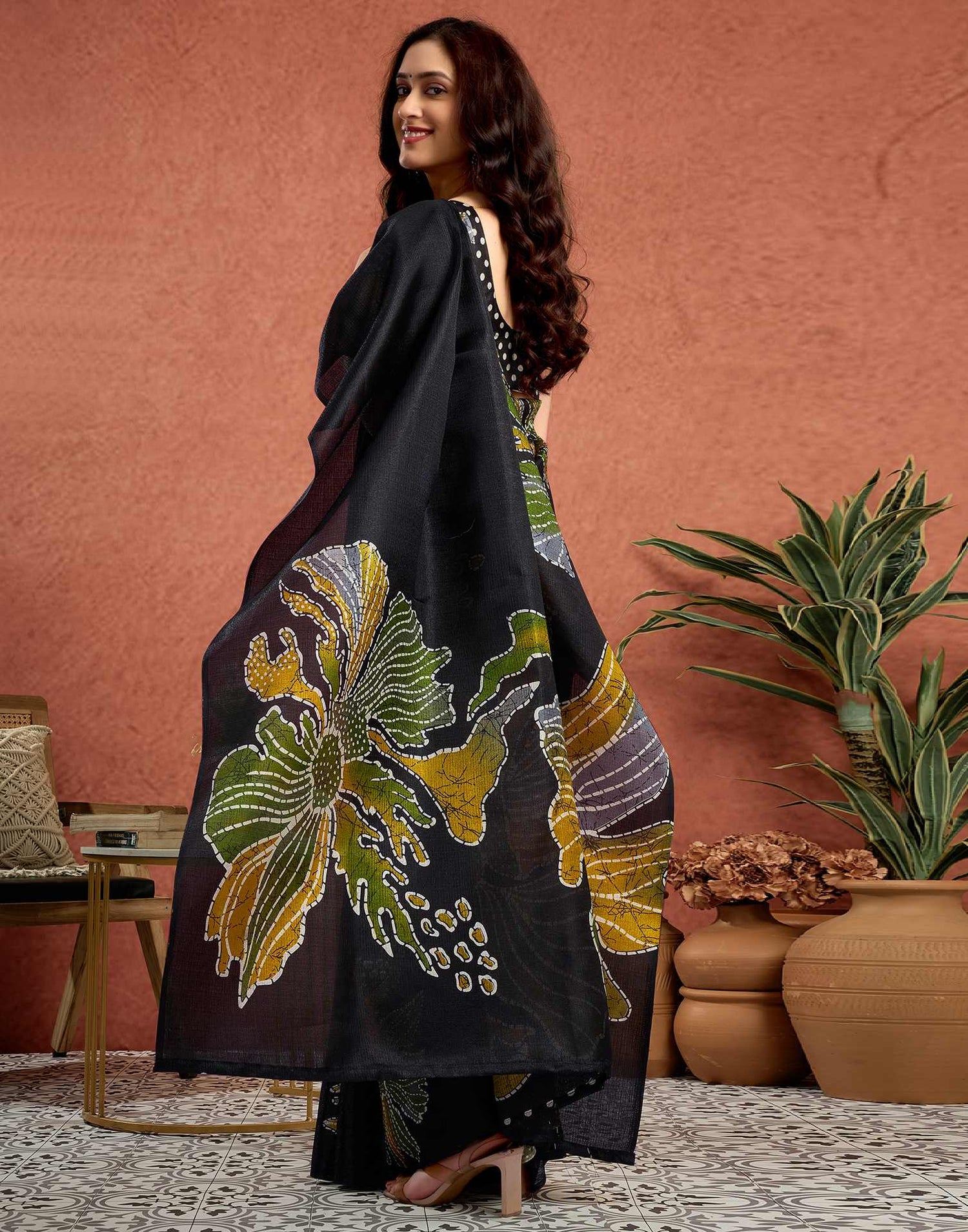 Black Vichitra Silk Printed Saree