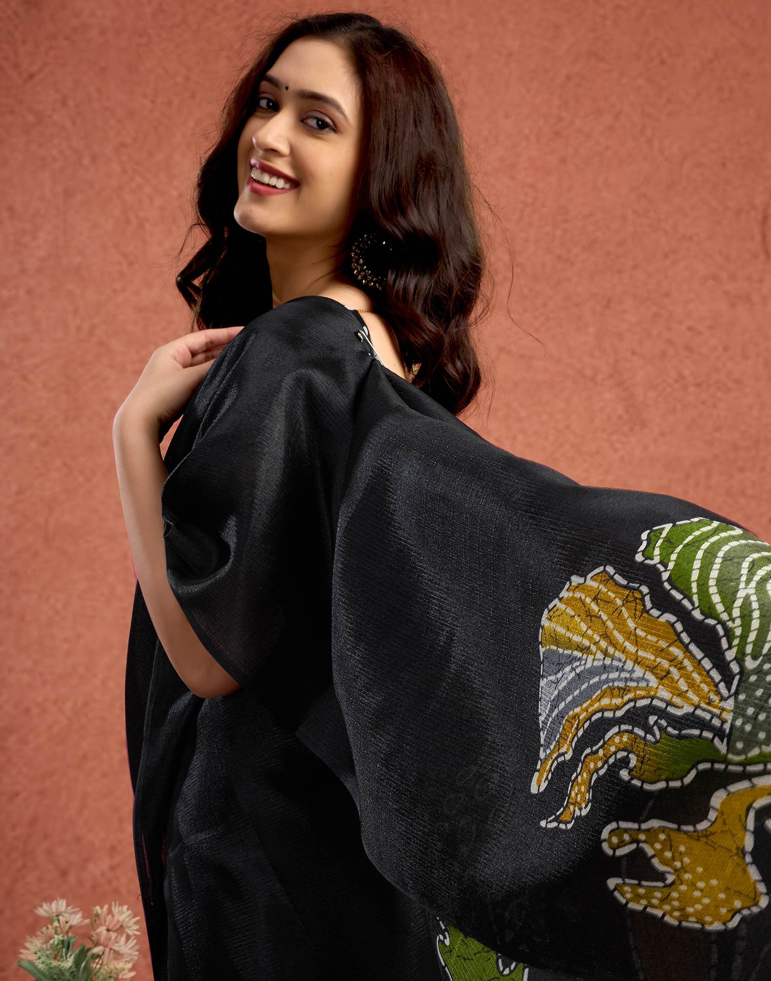 Black Vichitra Silk Printed Saree