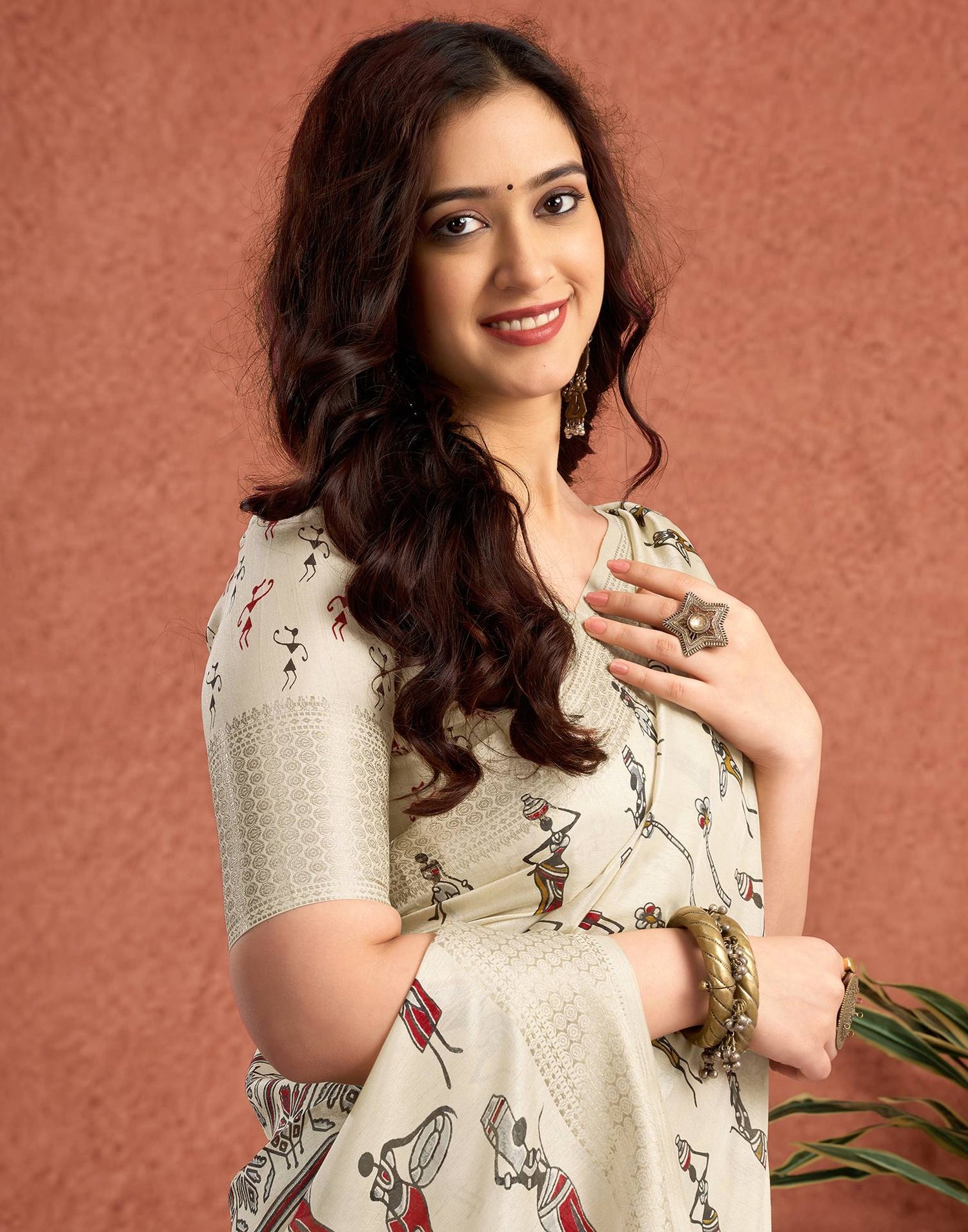 Off White Silk Warli Printed Saree