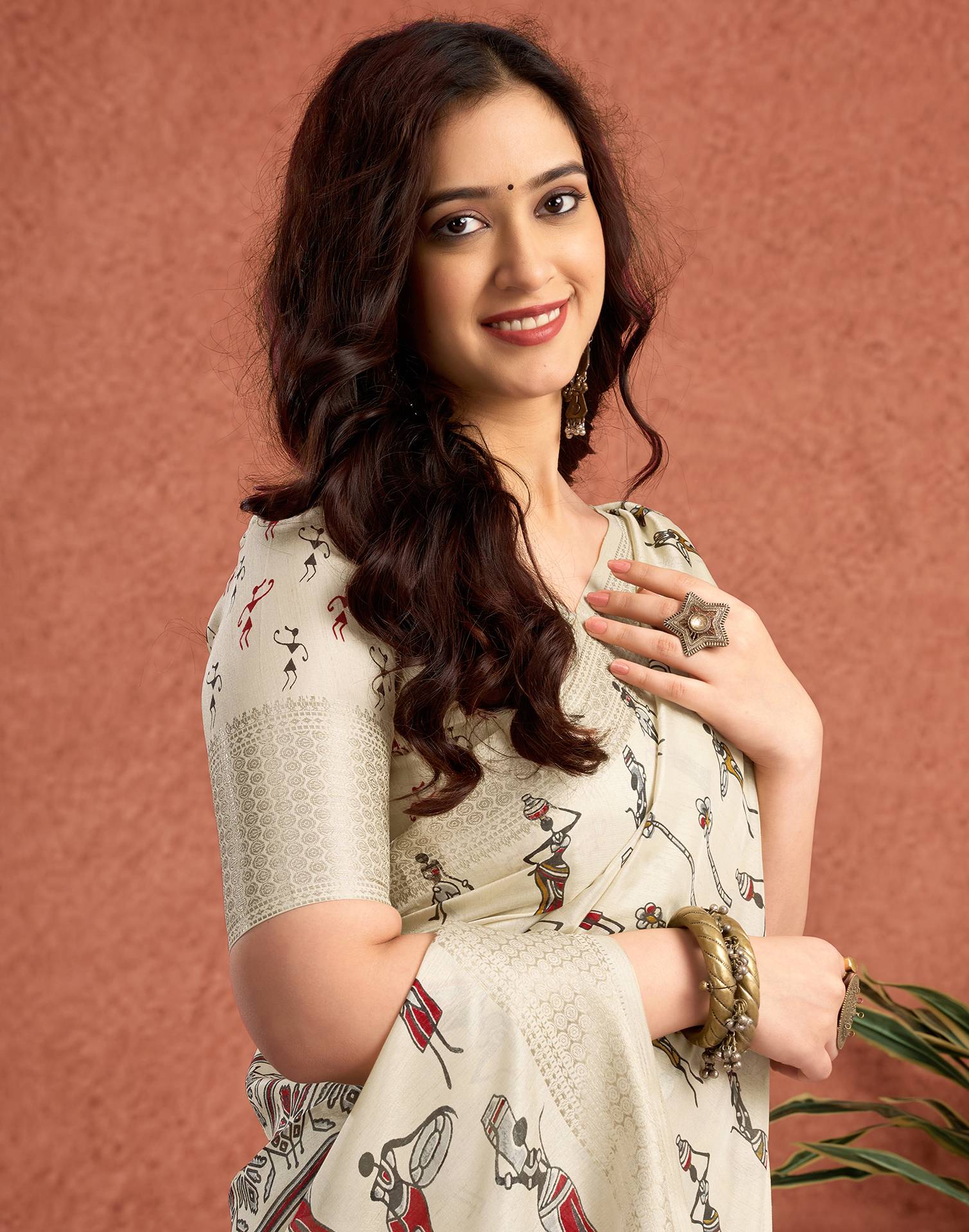 Off White Silk Warli Printed Saree