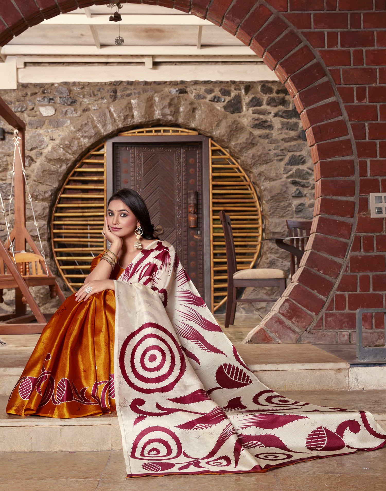 Off White Cotton Blend Printed Saree