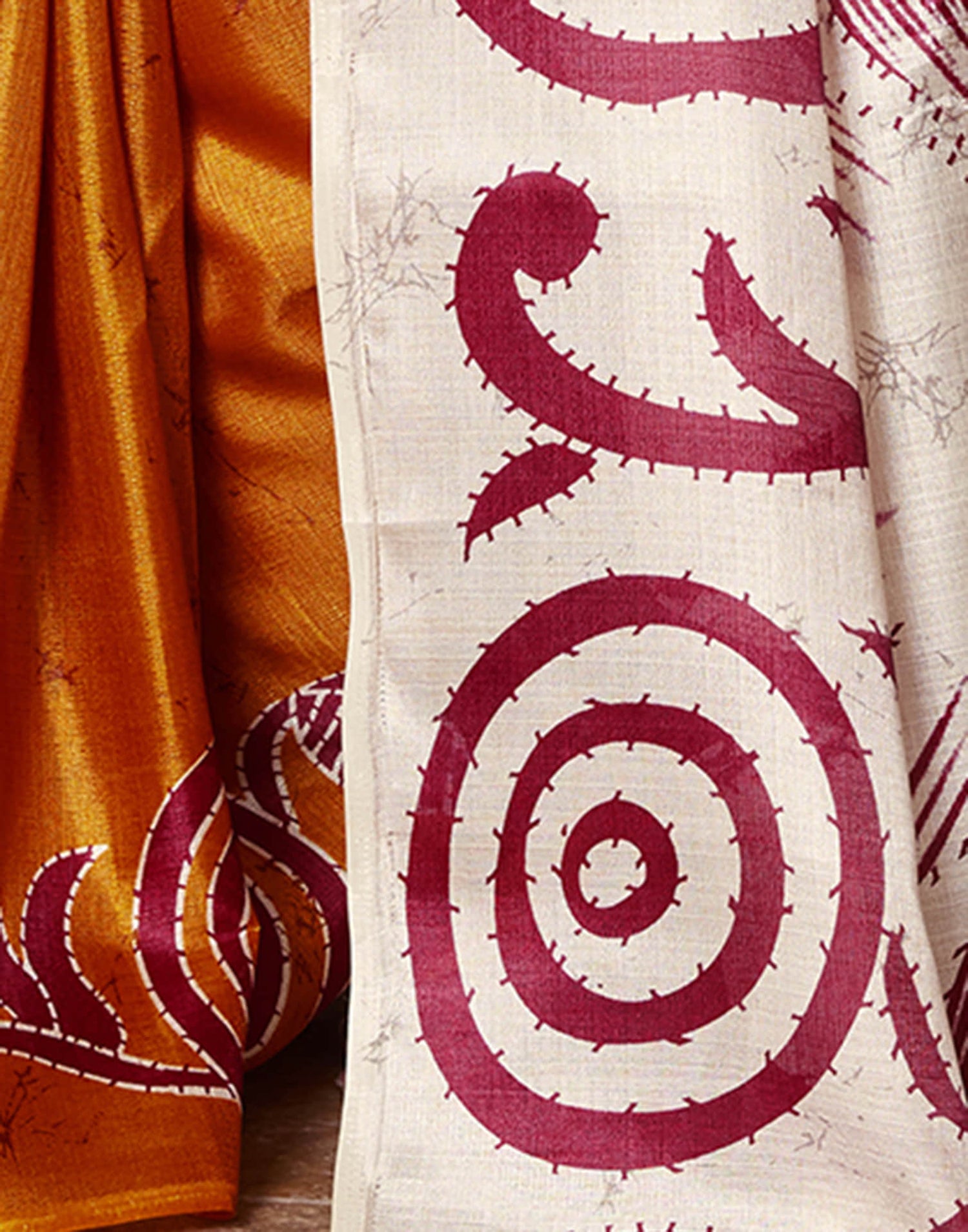 Off White Cotton Blend Printed Saree