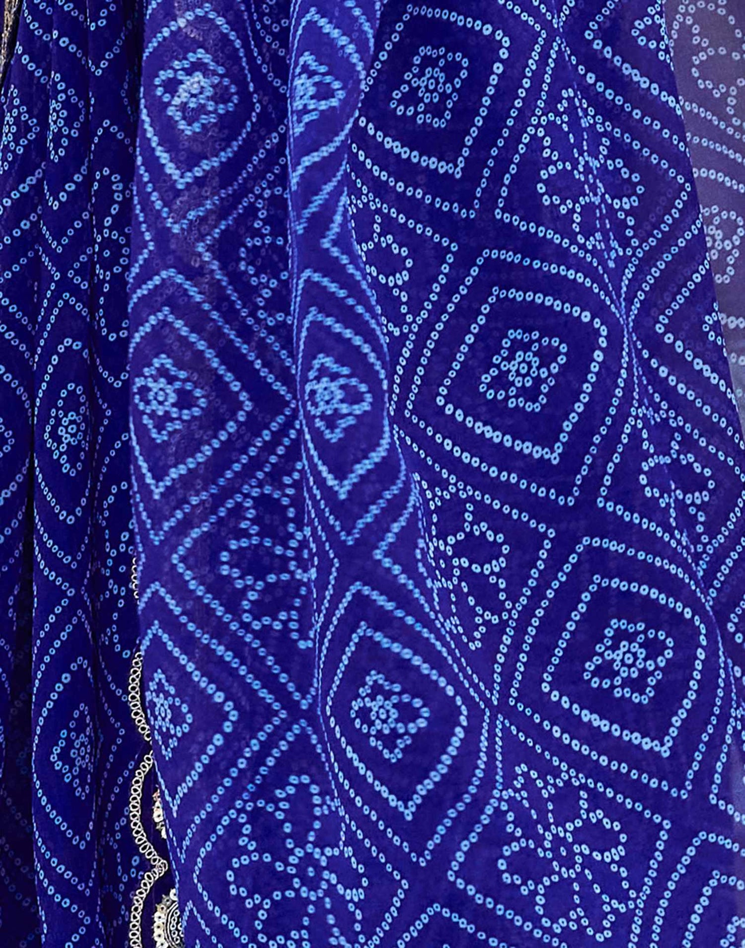Dark Blue Georgette Printed Bandhani Saree