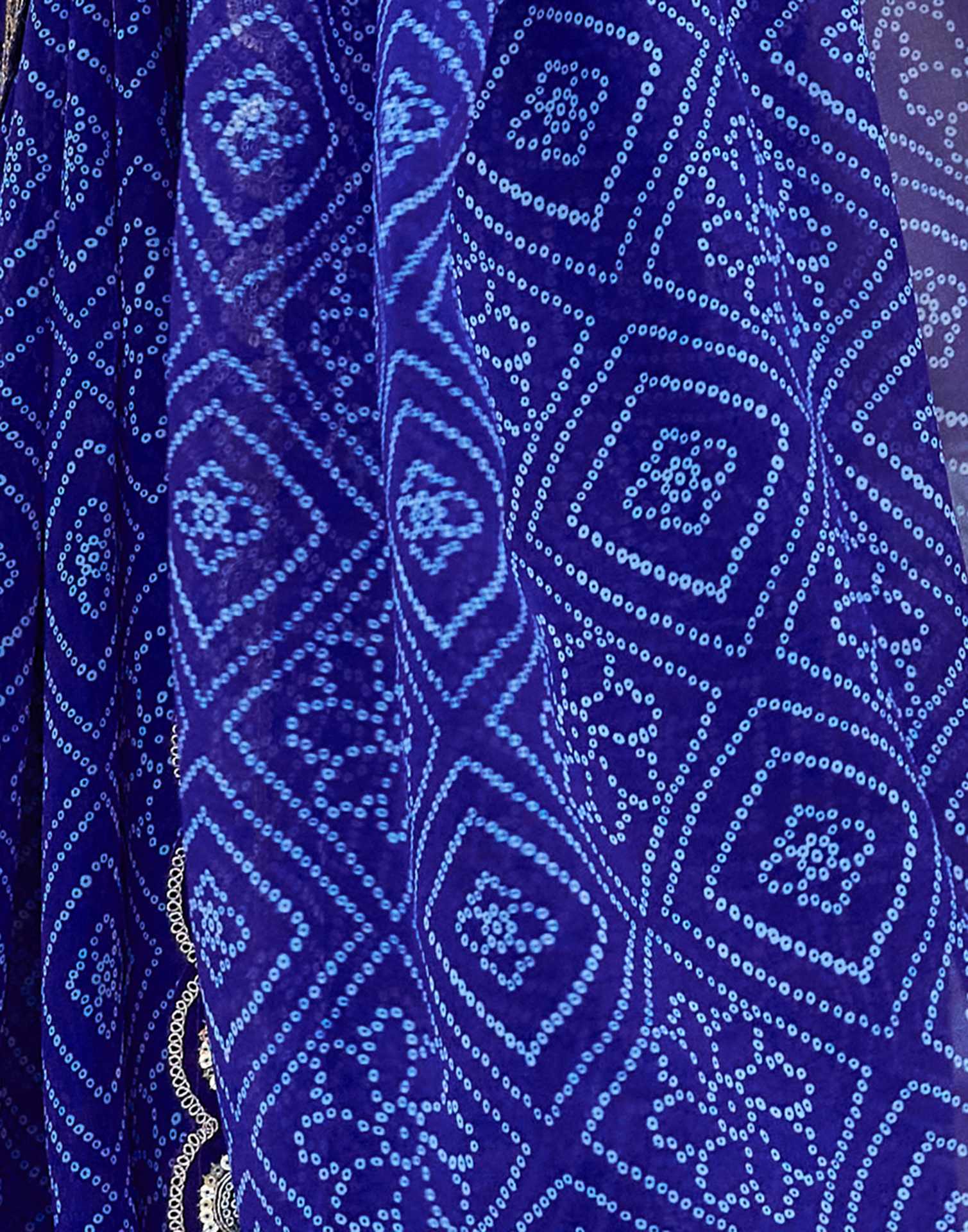Dark Blue Georgette Printed Bandhani Saree