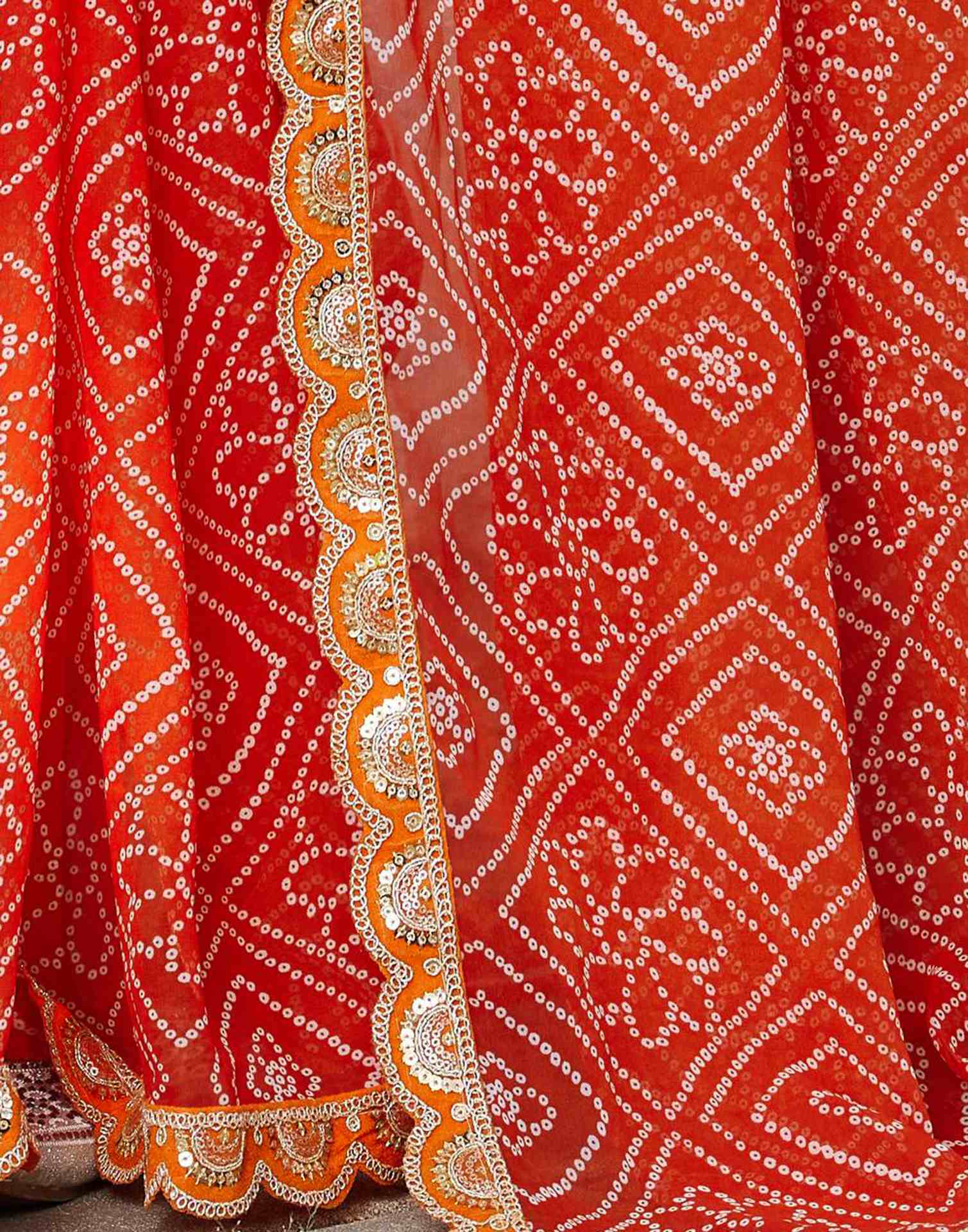 Orange Georgette Bandhani Printed Saree