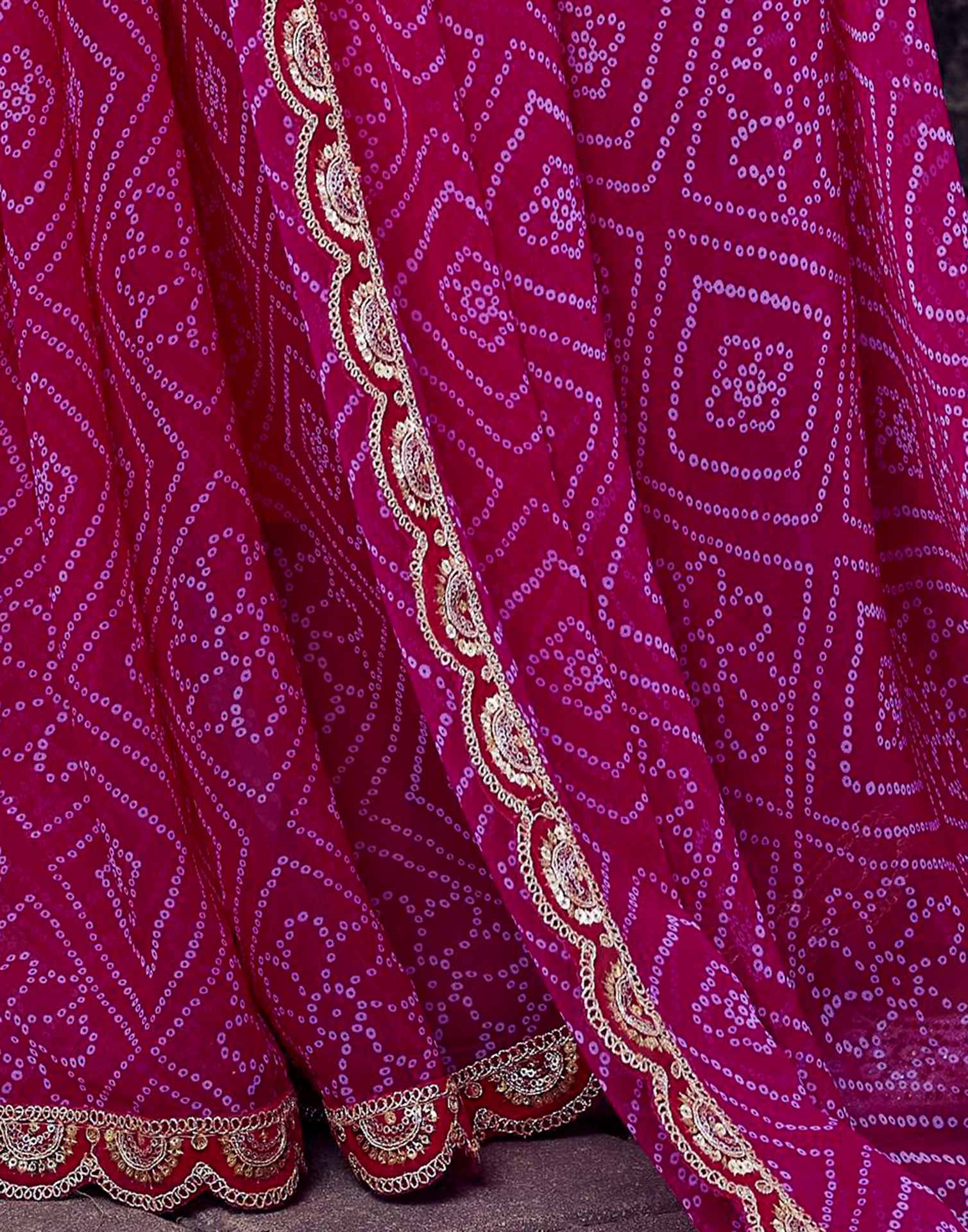 Rani Pink Georgette Bandhani Printed Saree