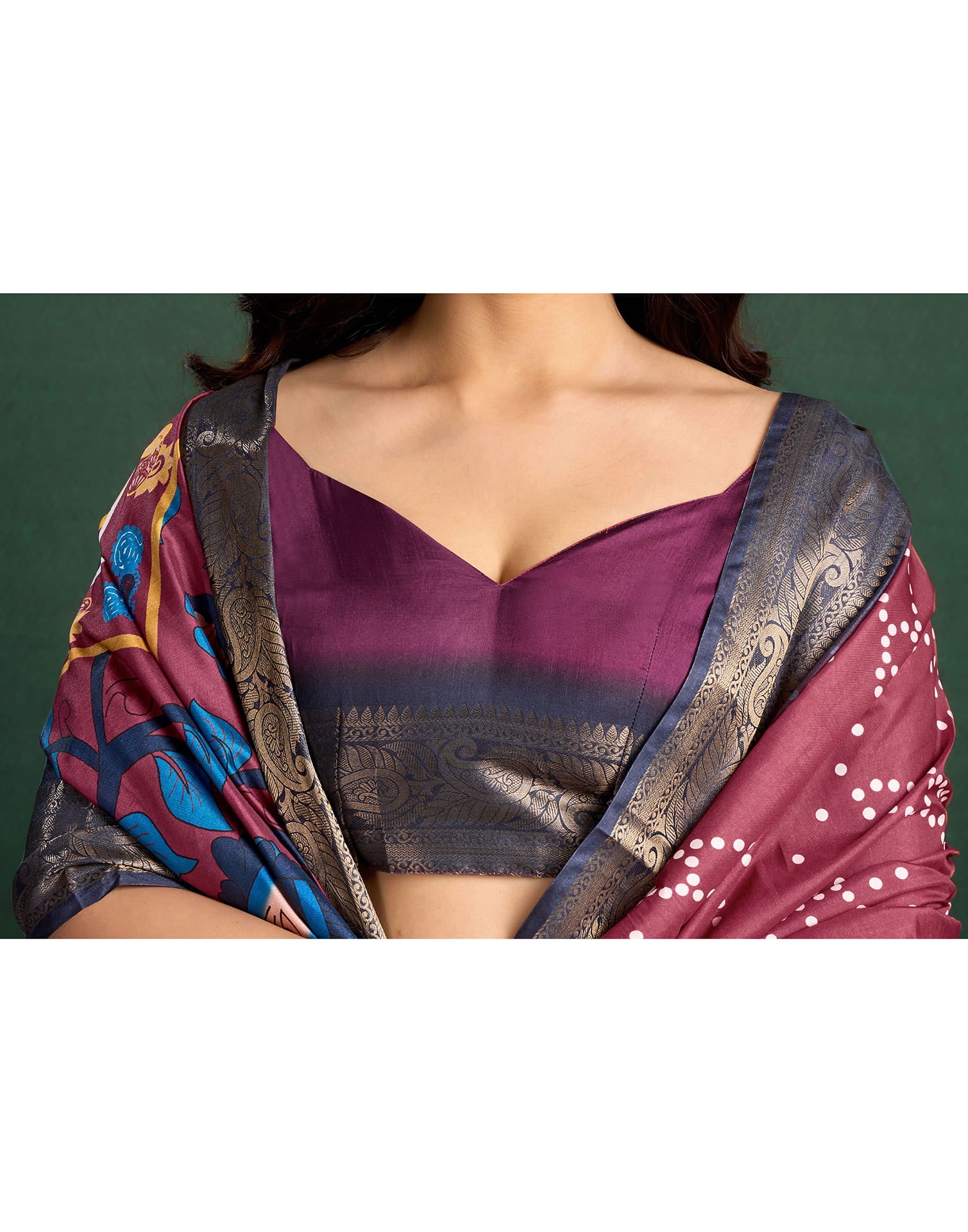 Crimson Red Tussar Silk Printed Kalamkari Saree