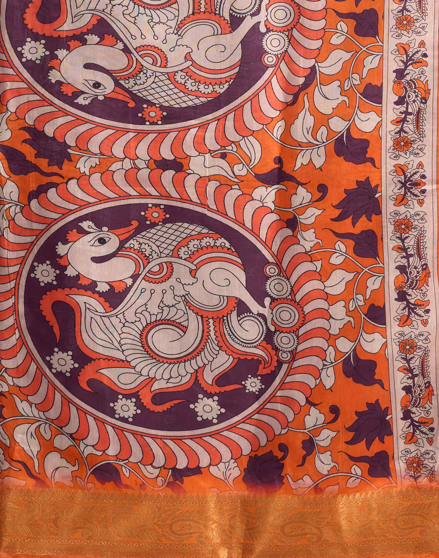 Wine Tussar Silk Printed Kalamkari Saree