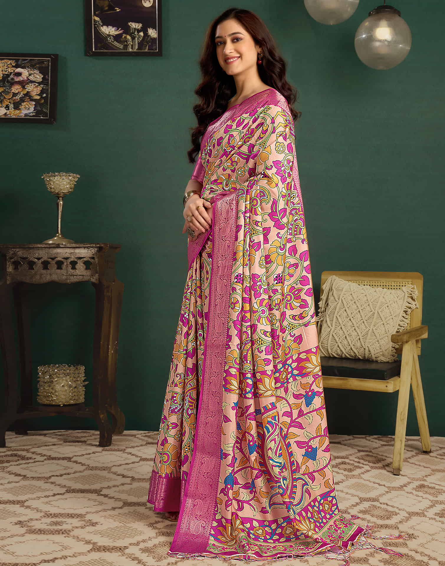 Cream Tussar Silk Printed Kalamkari Saree