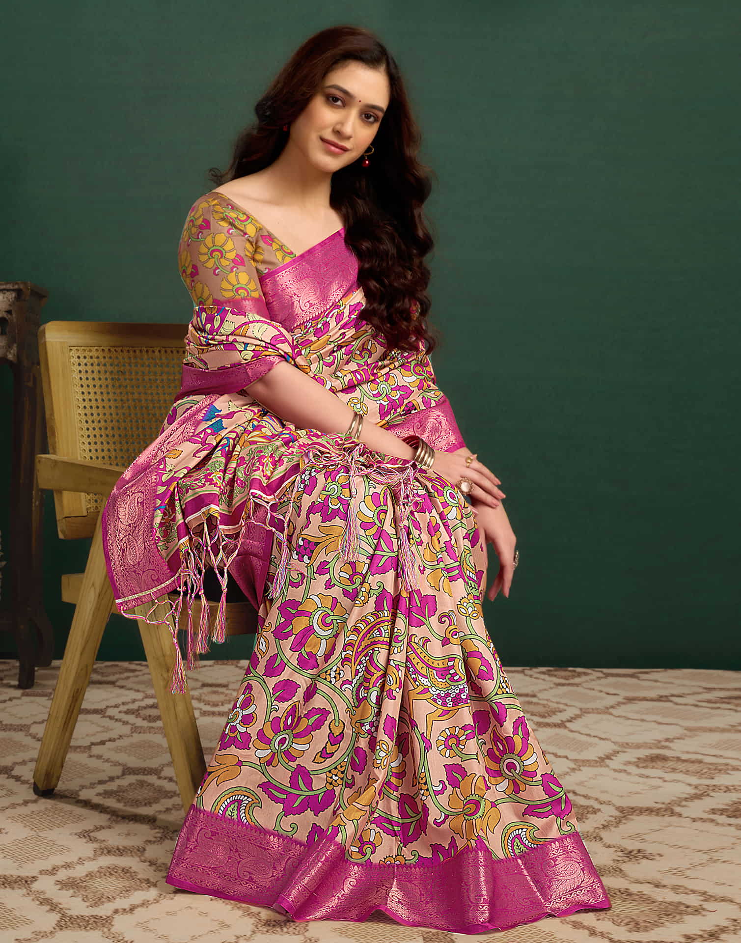 Cream Tussar Silk Printed Kalamkari Saree