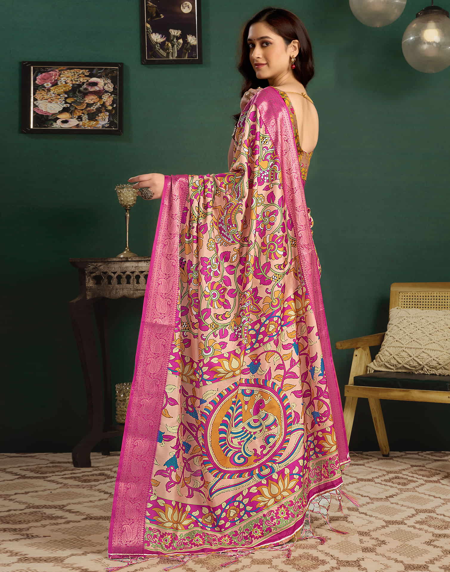 Cream Tussar Silk Printed Kalamkari Saree