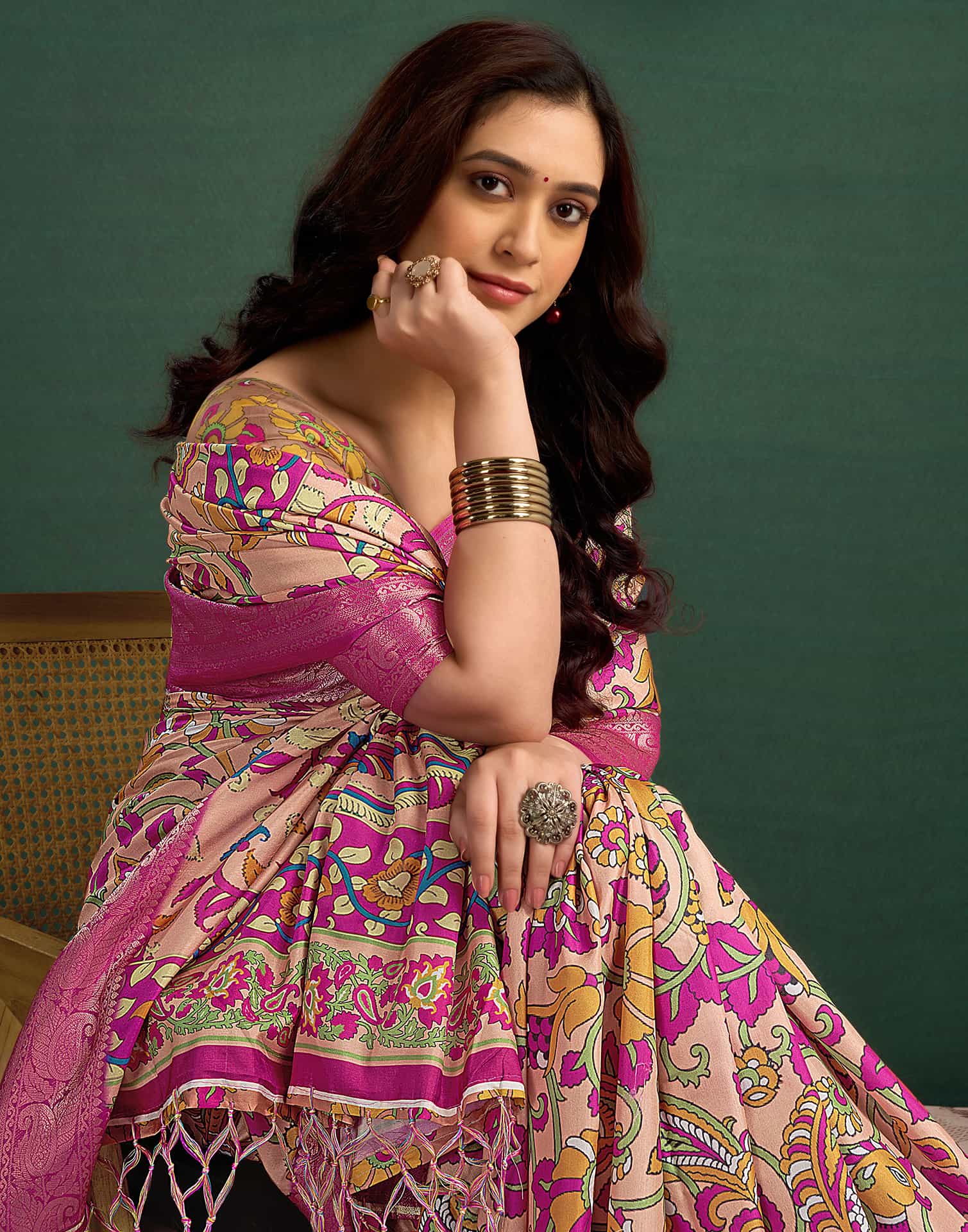 Cream Tussar Silk Printed Kalamkari Saree