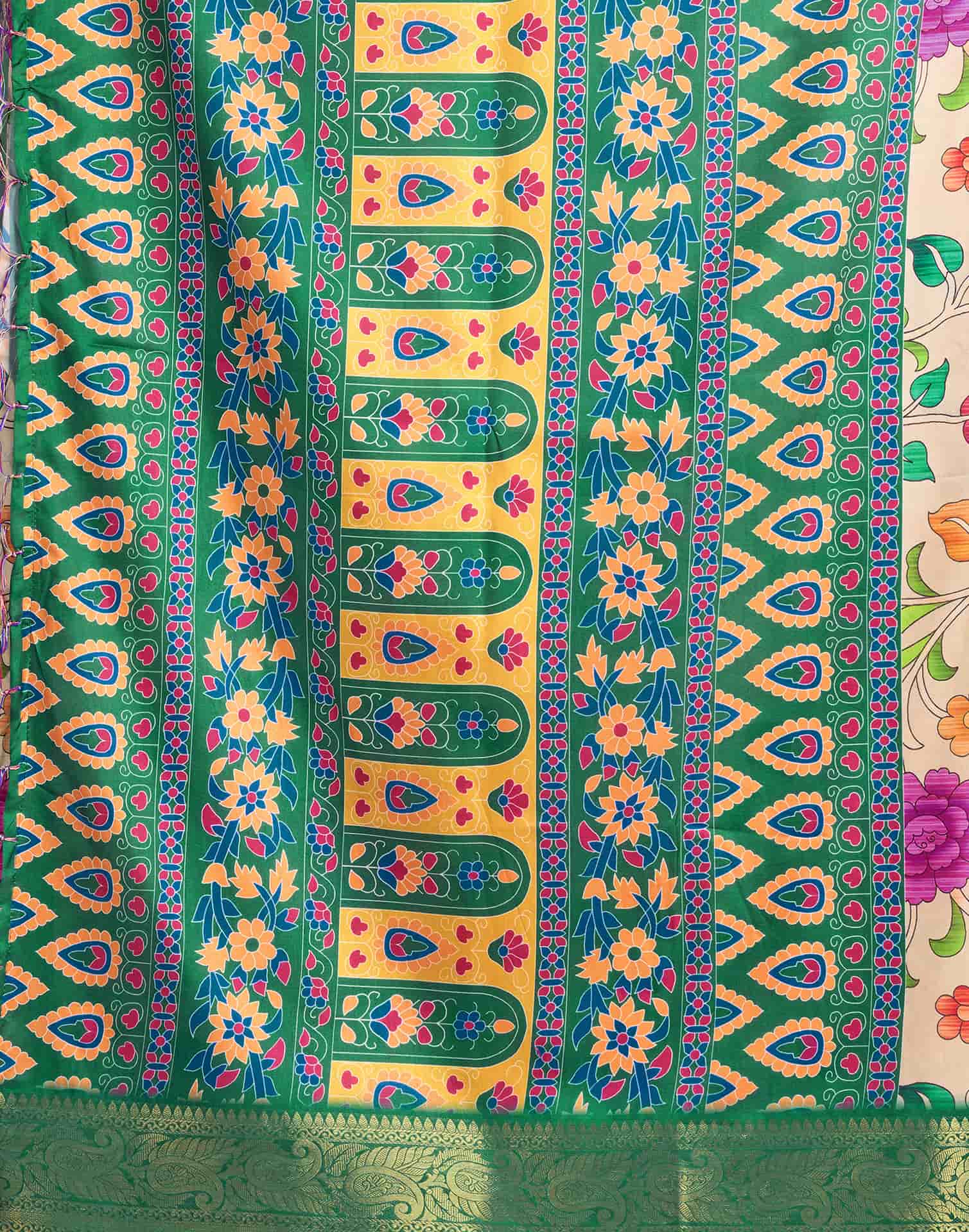 Light Khaki Tussar Silk Printed Kalamkari Saree
