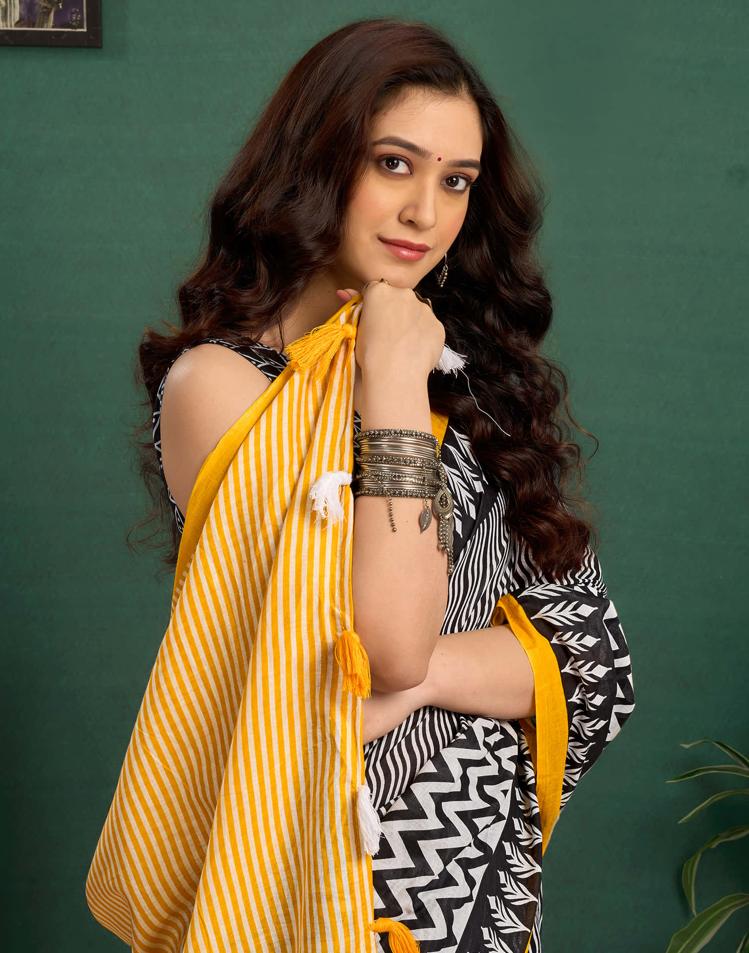 Yellow Cotton Printed Saree