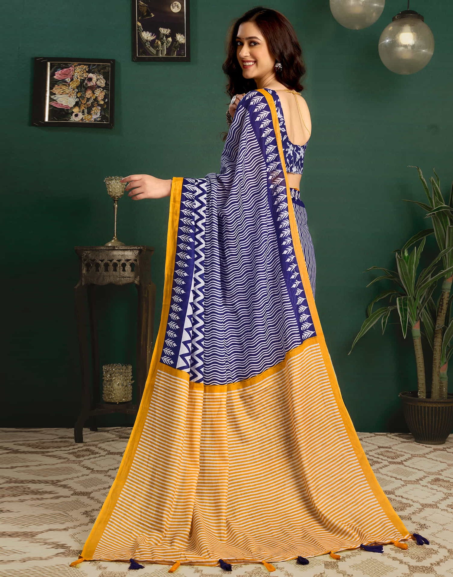 Yellow Cotton Printed Saree