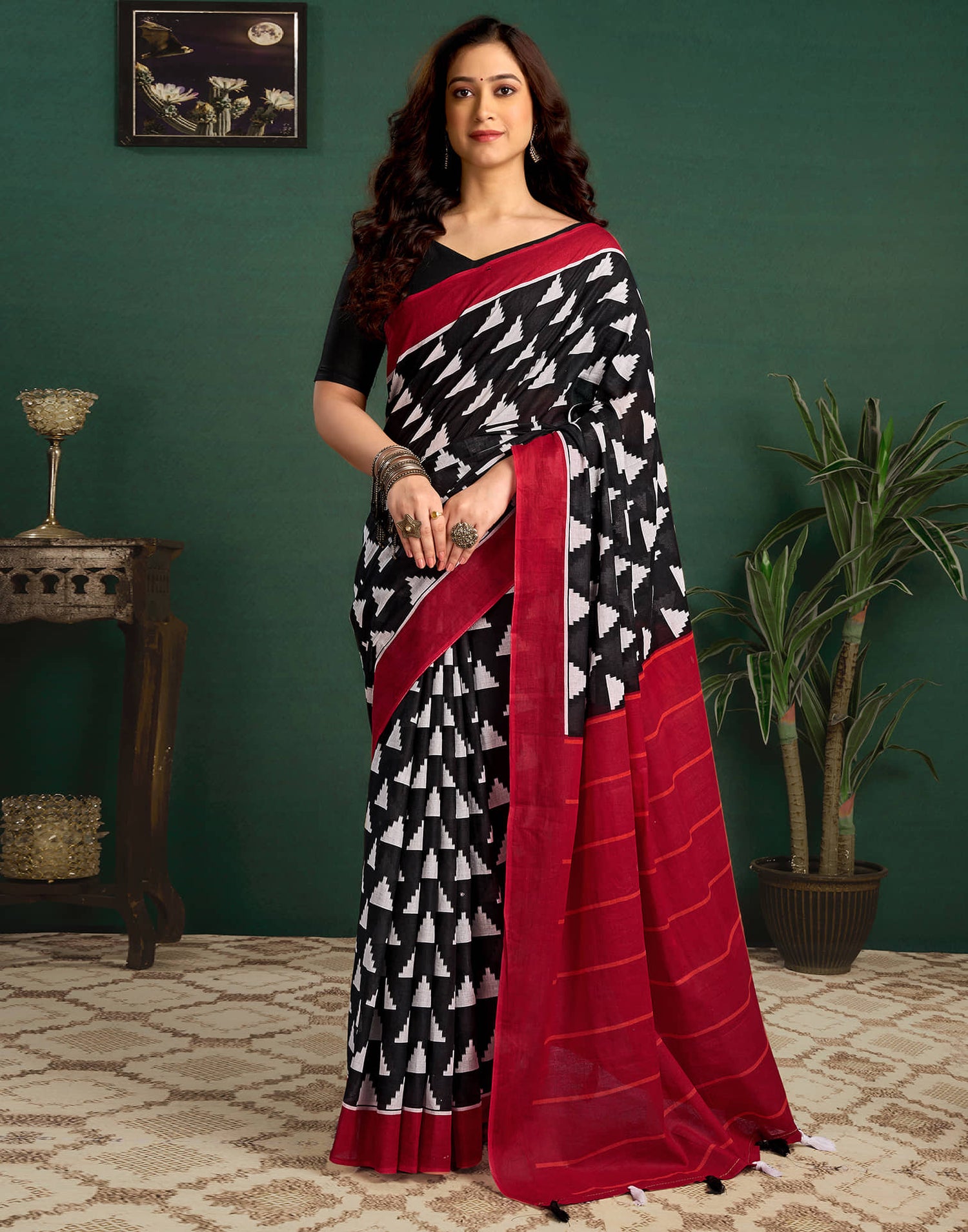 Red Cotton Printed Saree