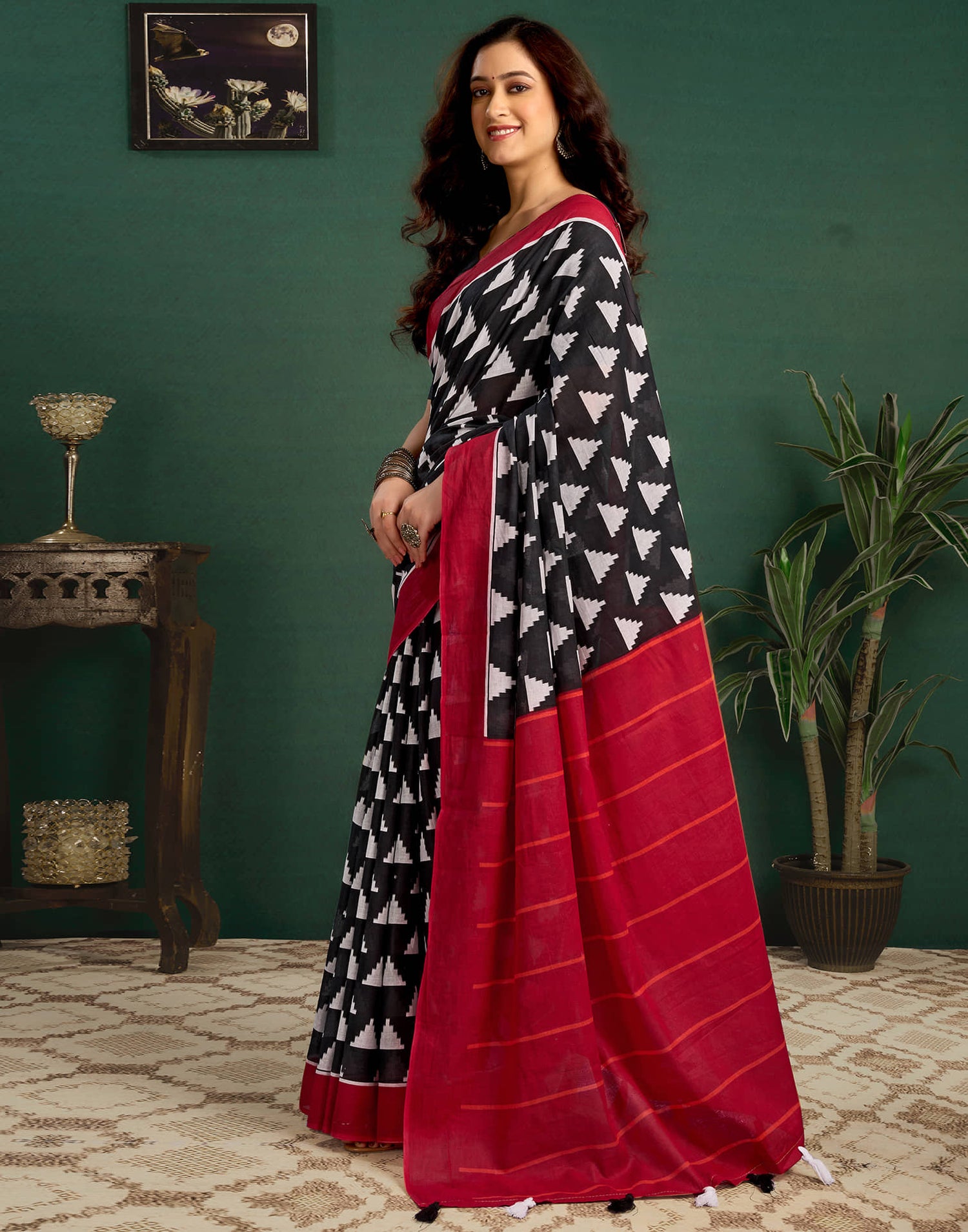 Red Cotton Printed Saree