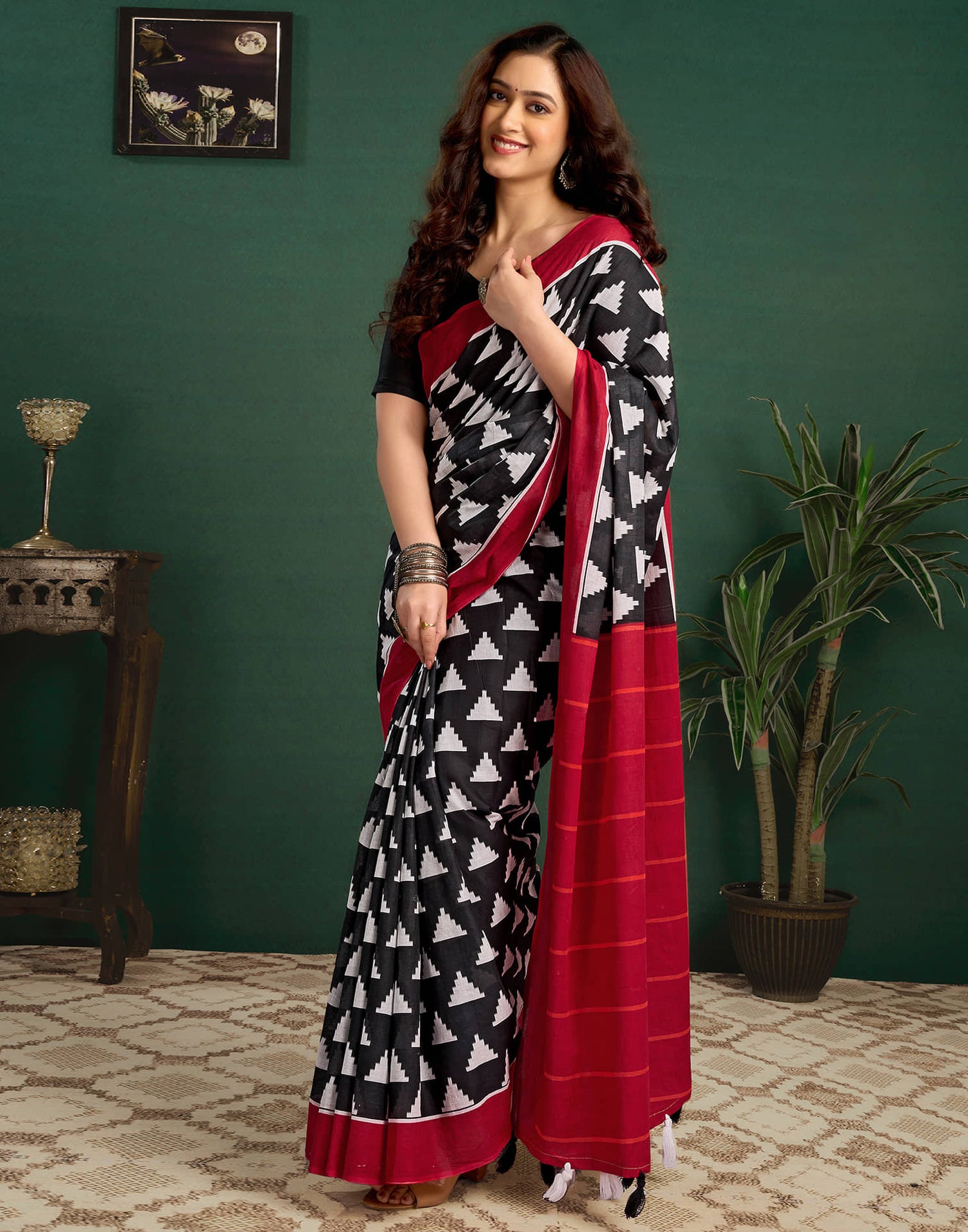 Red Cotton Printed Saree