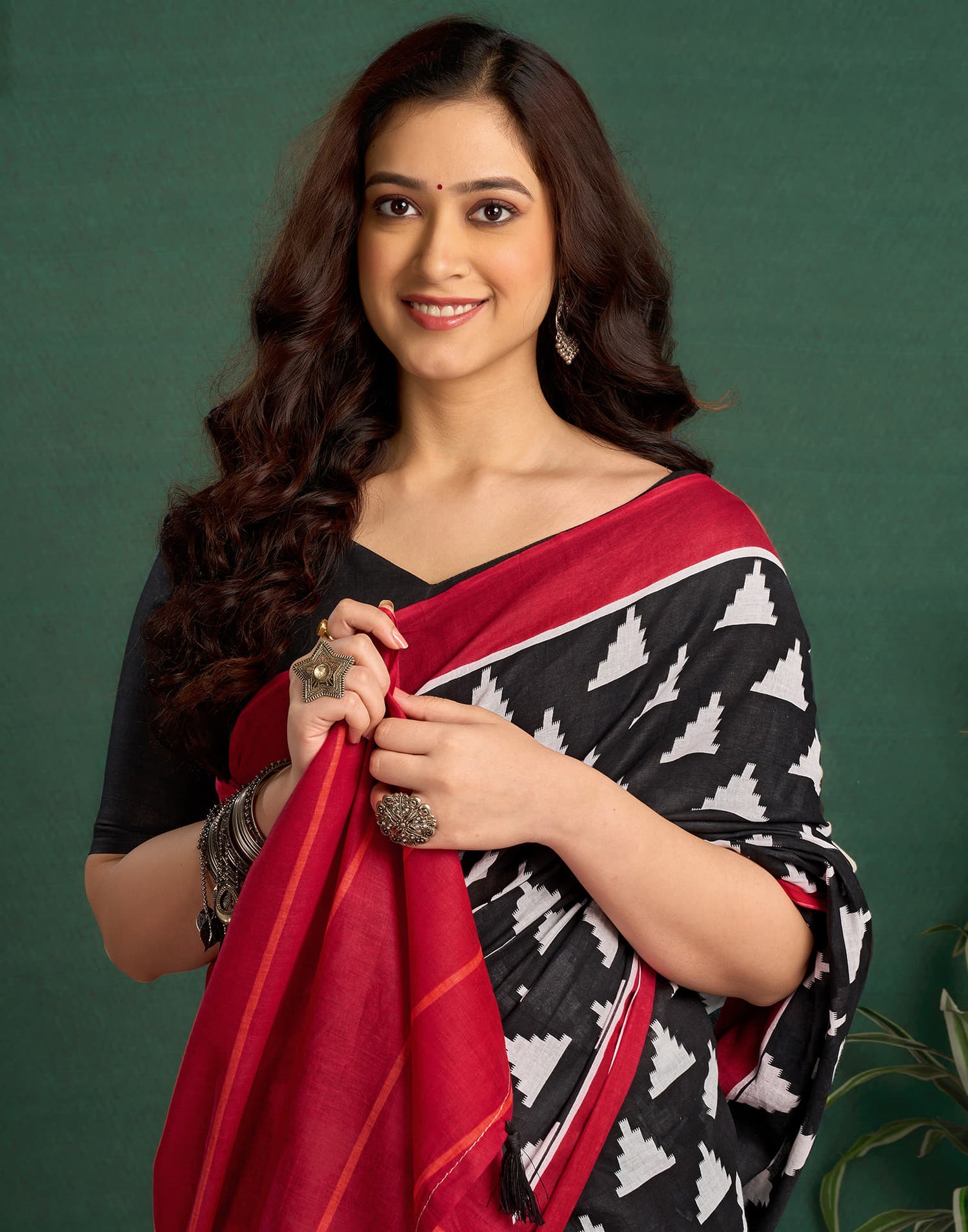 Red Cotton Printed Saree