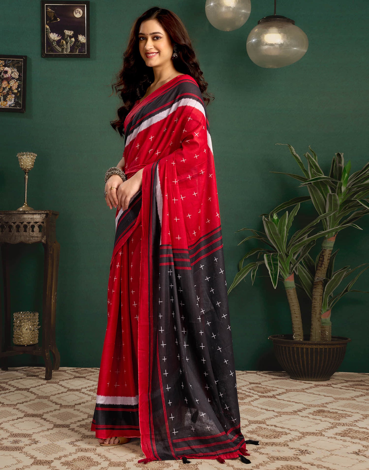 Black Cotton Printed Saree
