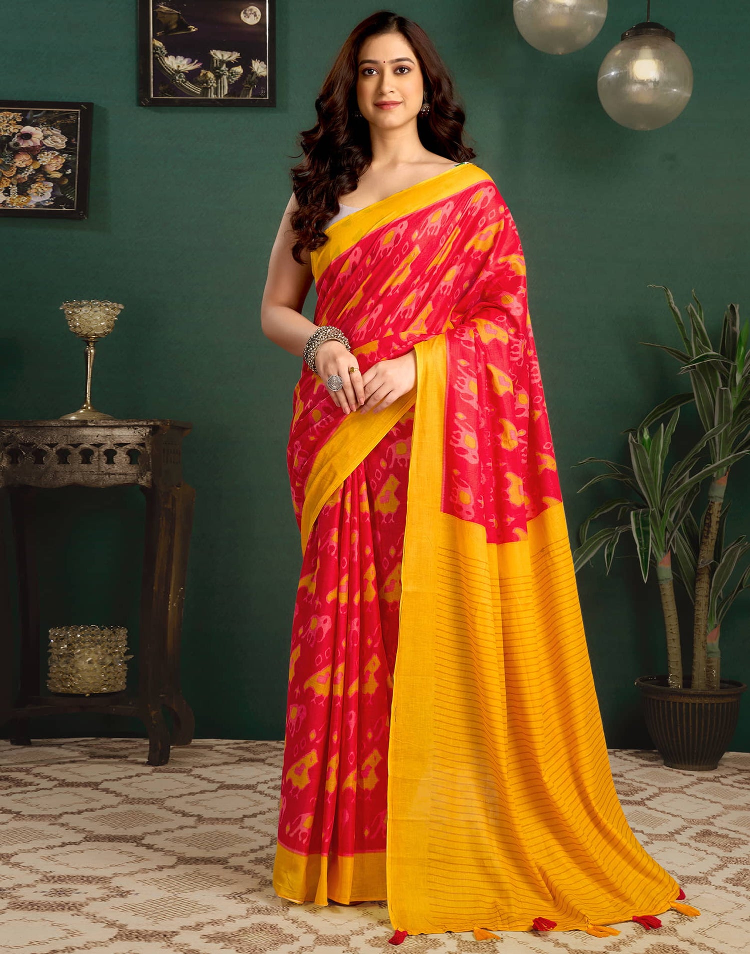 Yellow Cotton Printed Saree