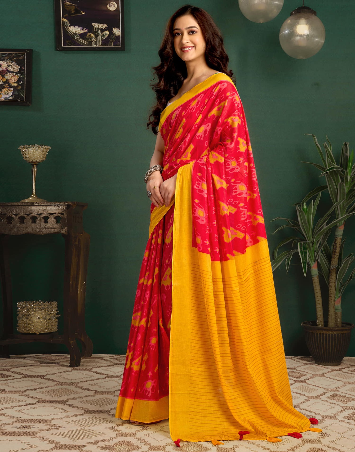 Yellow Cotton Printed Saree