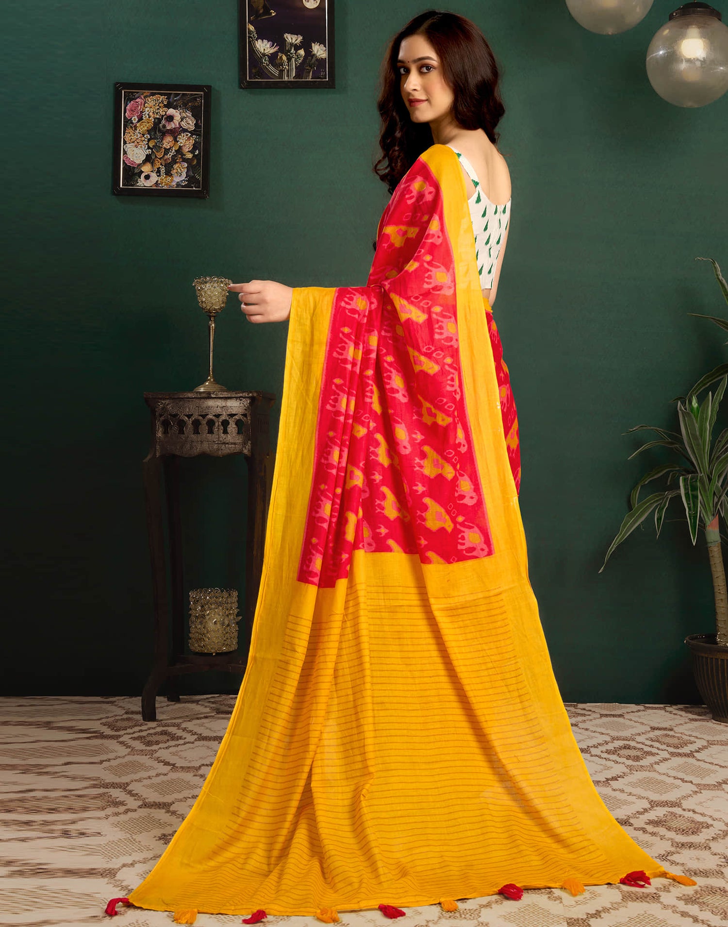 Yellow Cotton Printed Saree