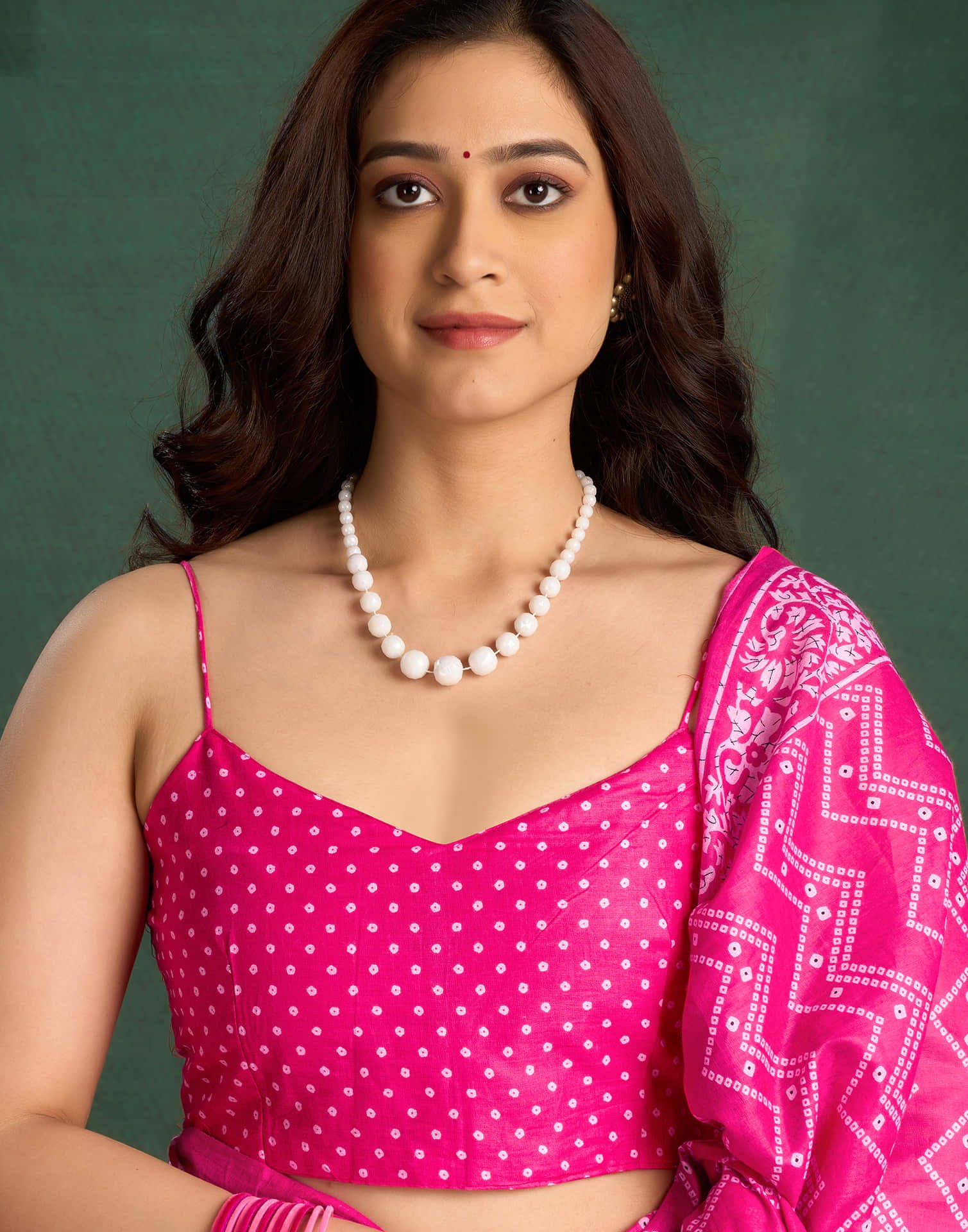 Pink Cotton Printed Bandhani Saree