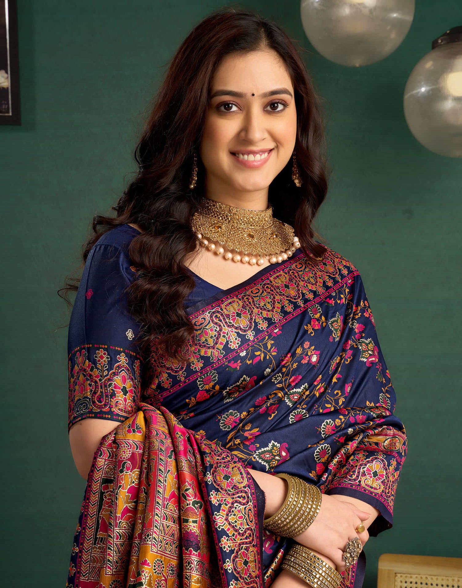 Navy Blue Silk Minakari Banarasi Saree