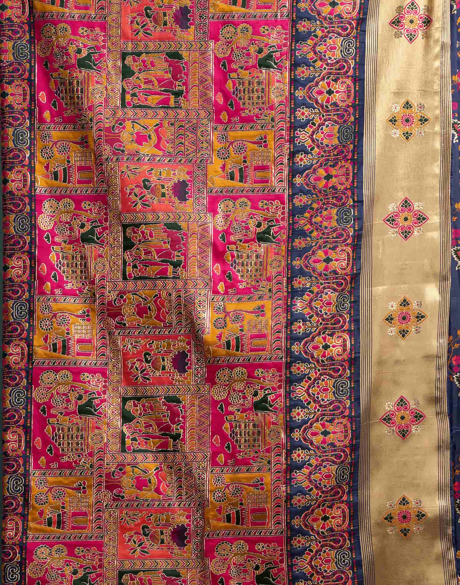 Navy Blue Silk Minakari Banarasi Saree