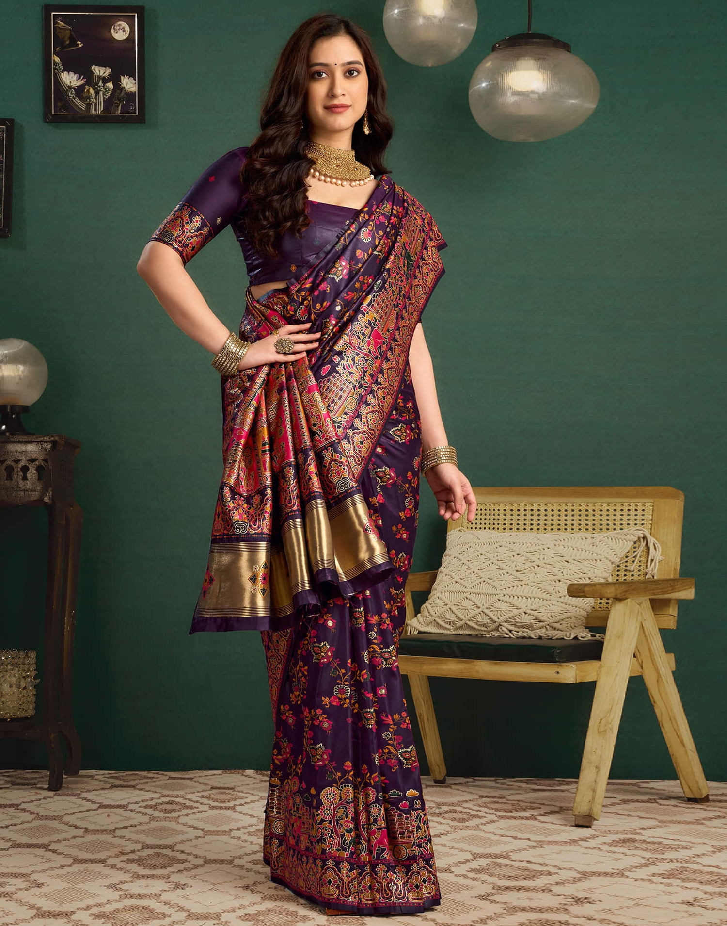 Wine Silk Minakari Banarasi Saree