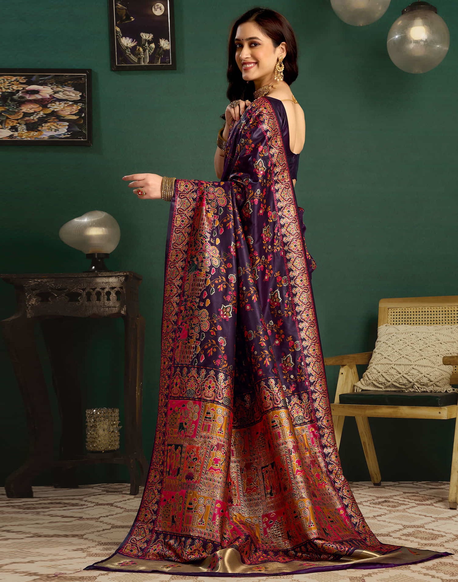 Wine Silk Minakari Banarasi Saree