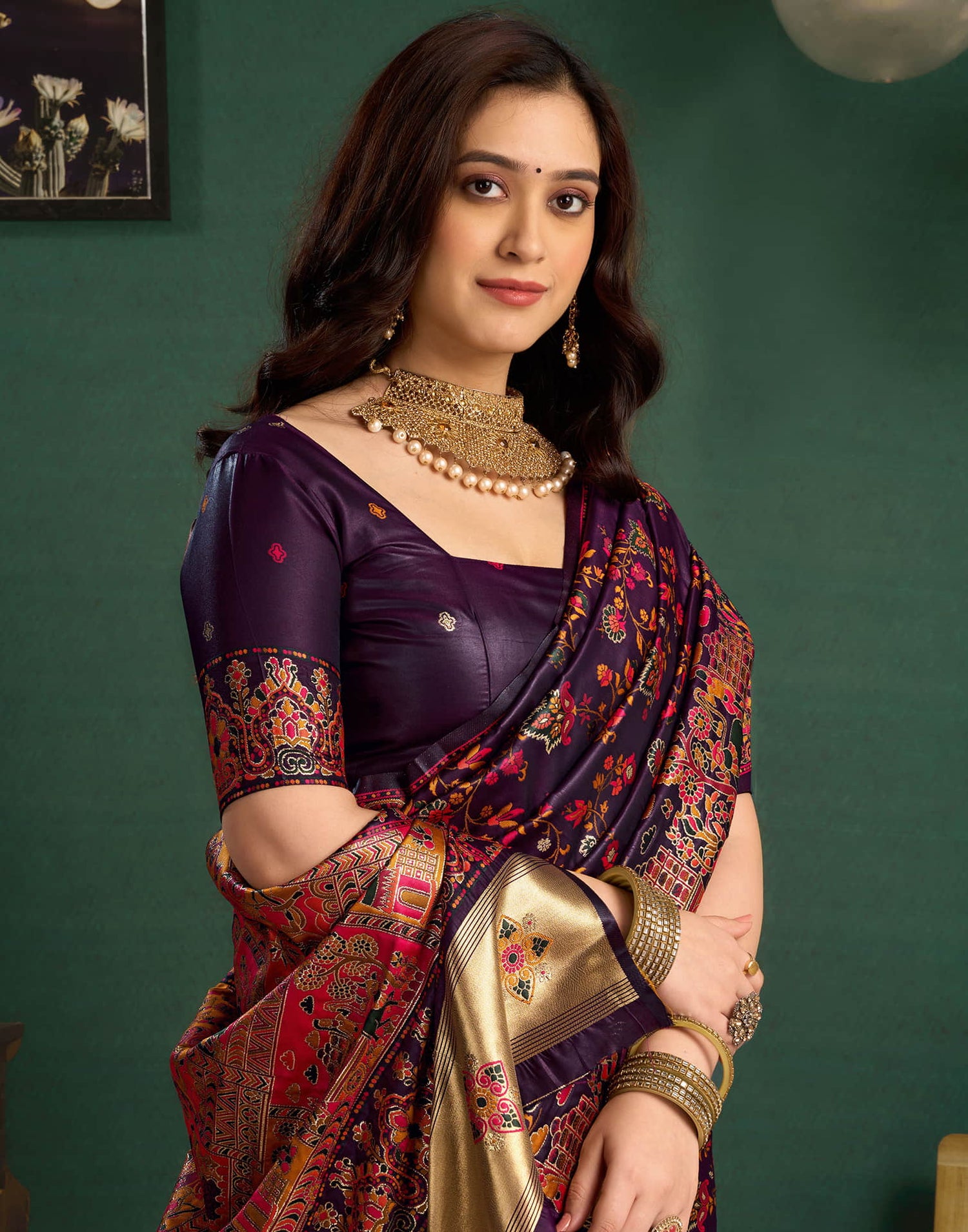 Wine Silk Minakari Banarasi Saree