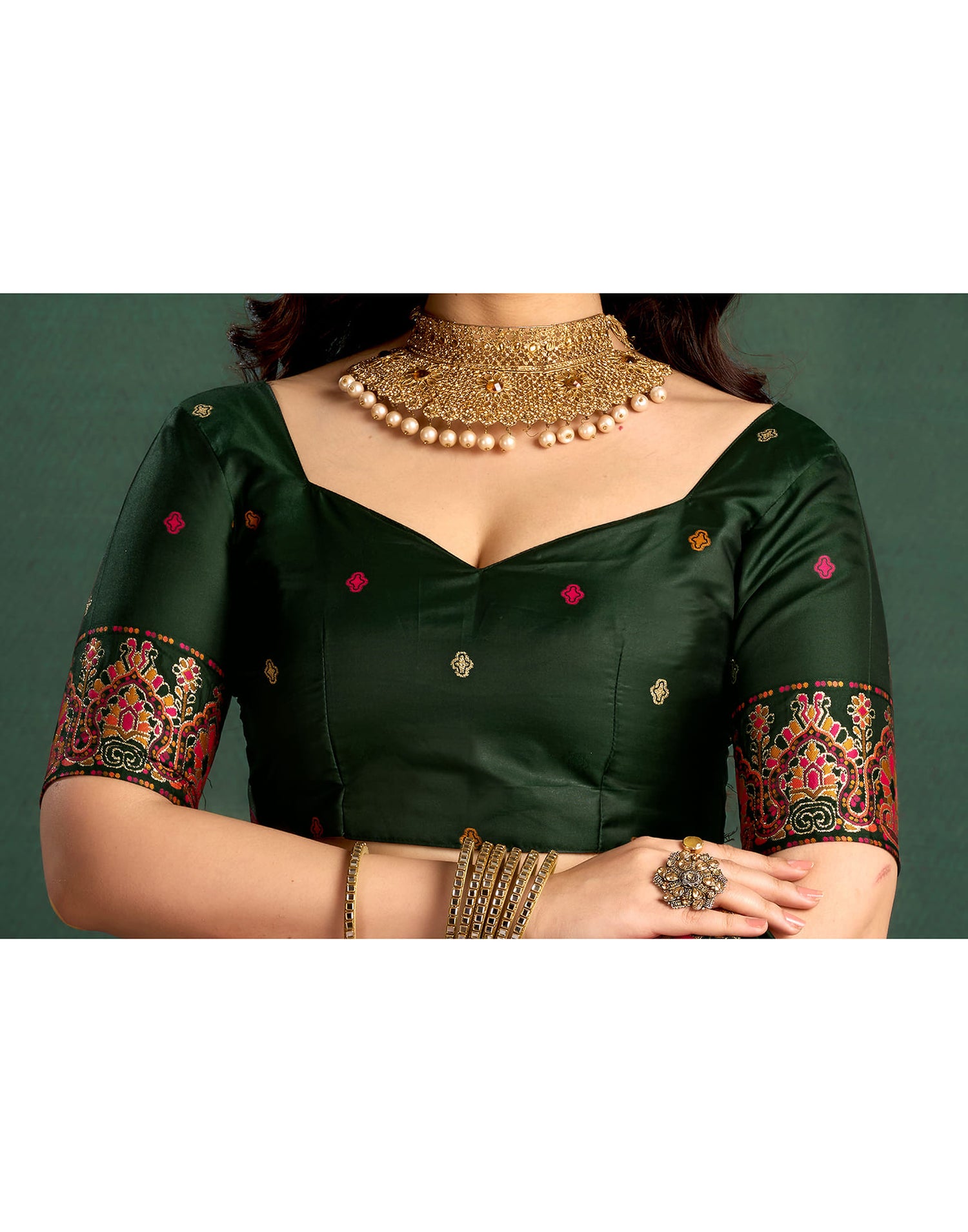 Dark Green Silk Minakari Banarasi Saree