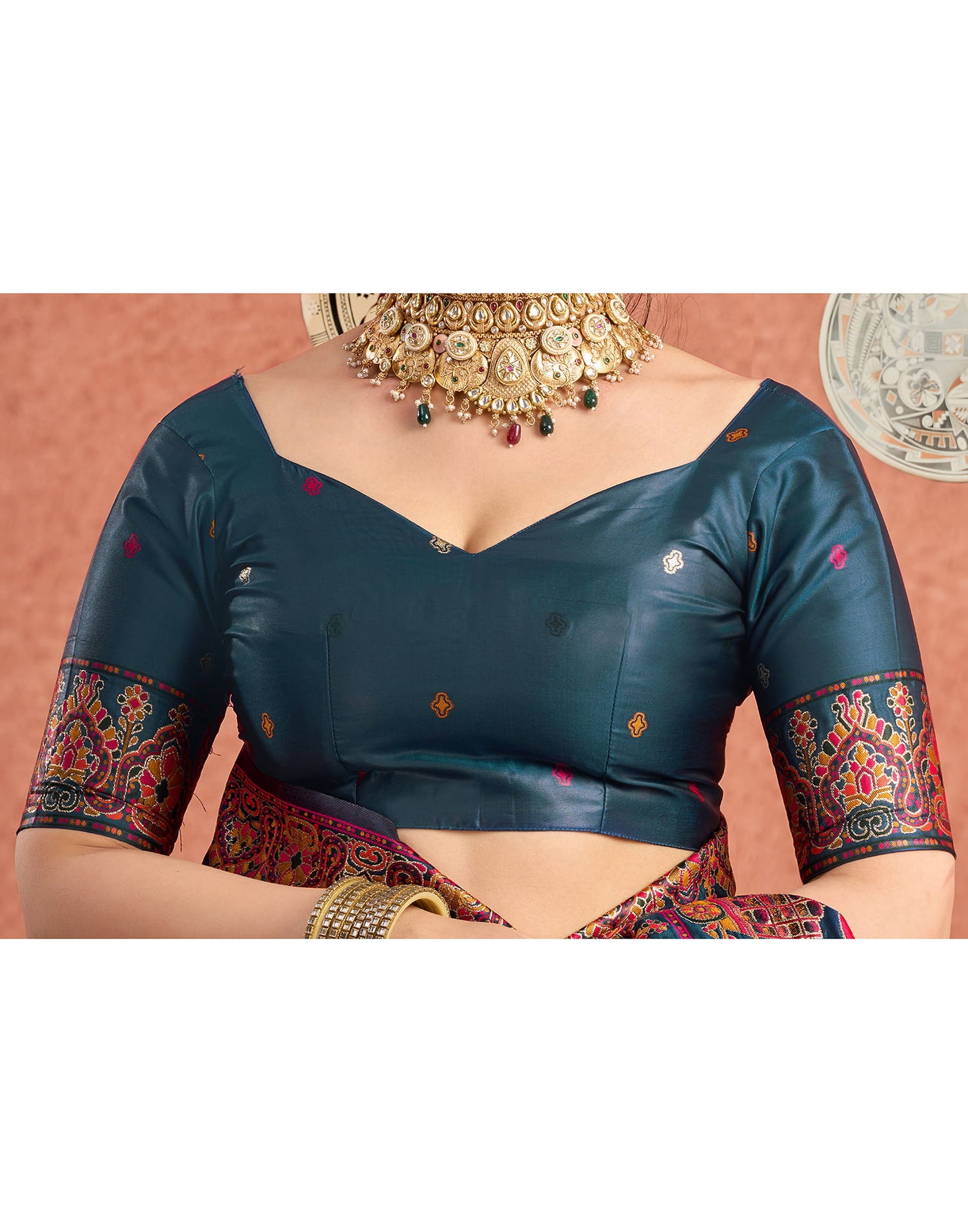 Rama Blue Silk Minakari Banarasi Saree