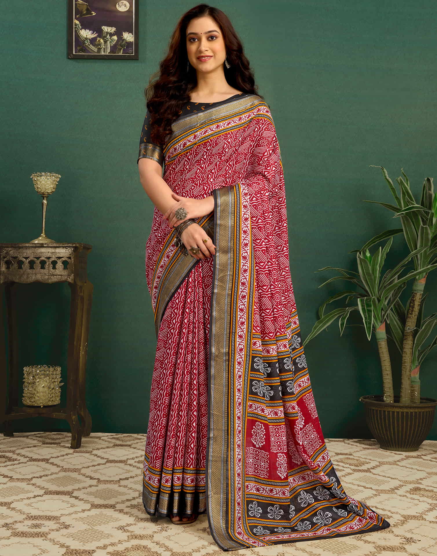 Red Cotton Printed Saree