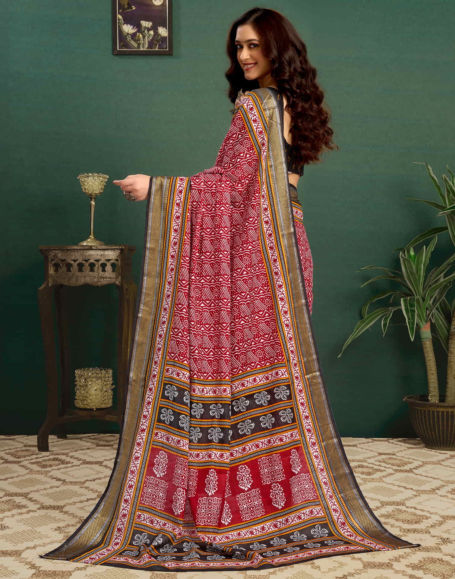 Red Cotton Printed Saree