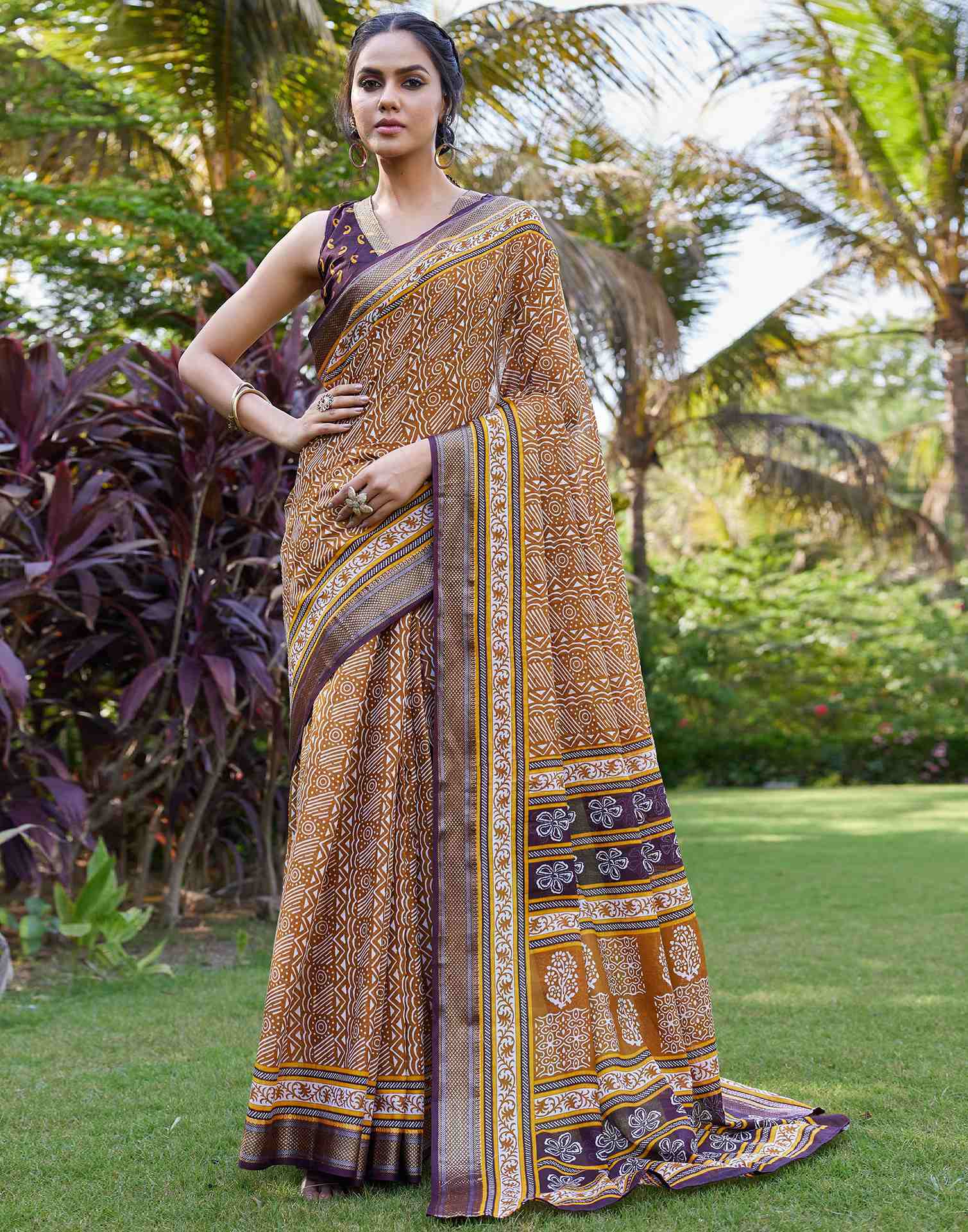 Mustard Yellow Cotton Printed Saree