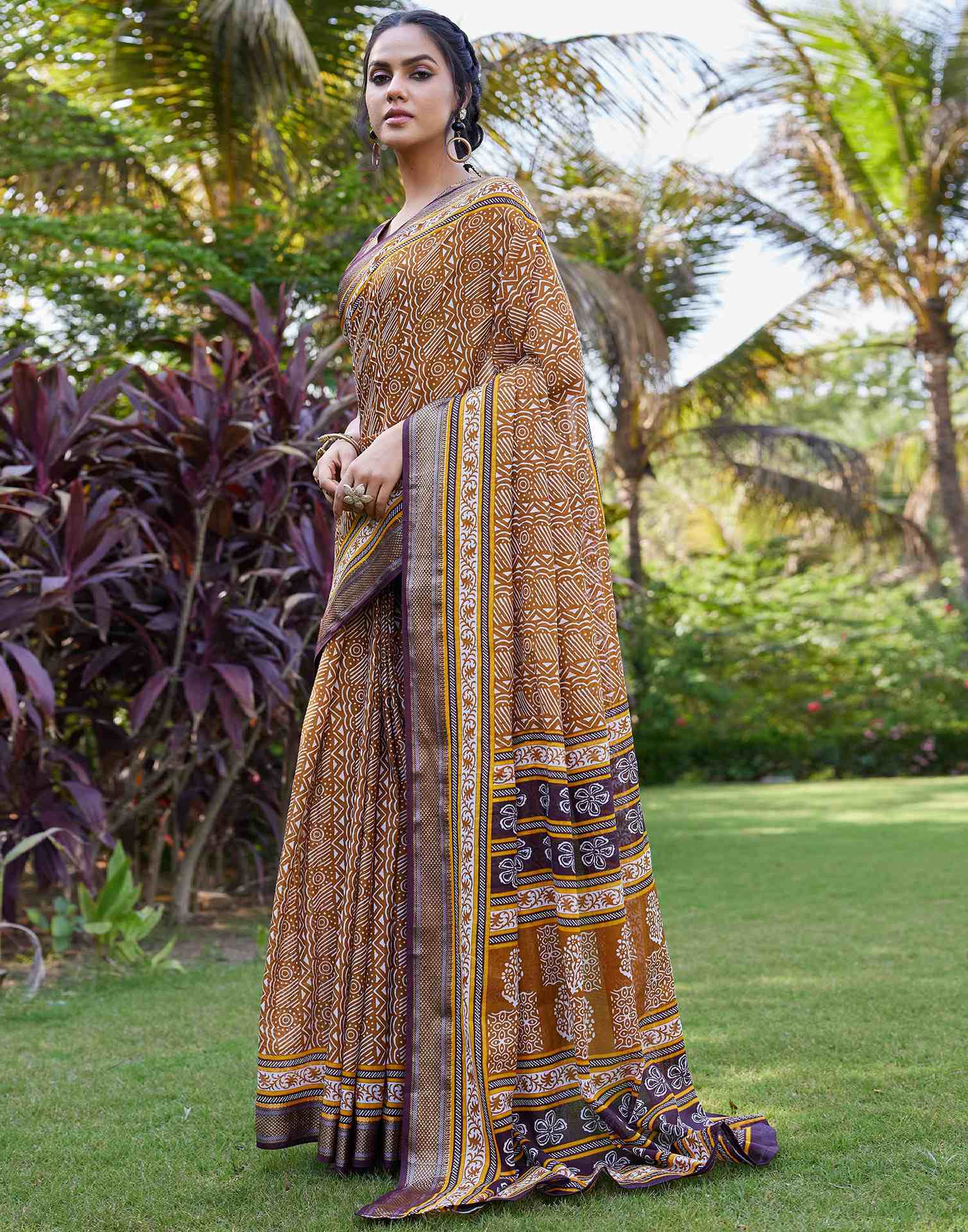 Mustard Yellow Cotton Printed Saree