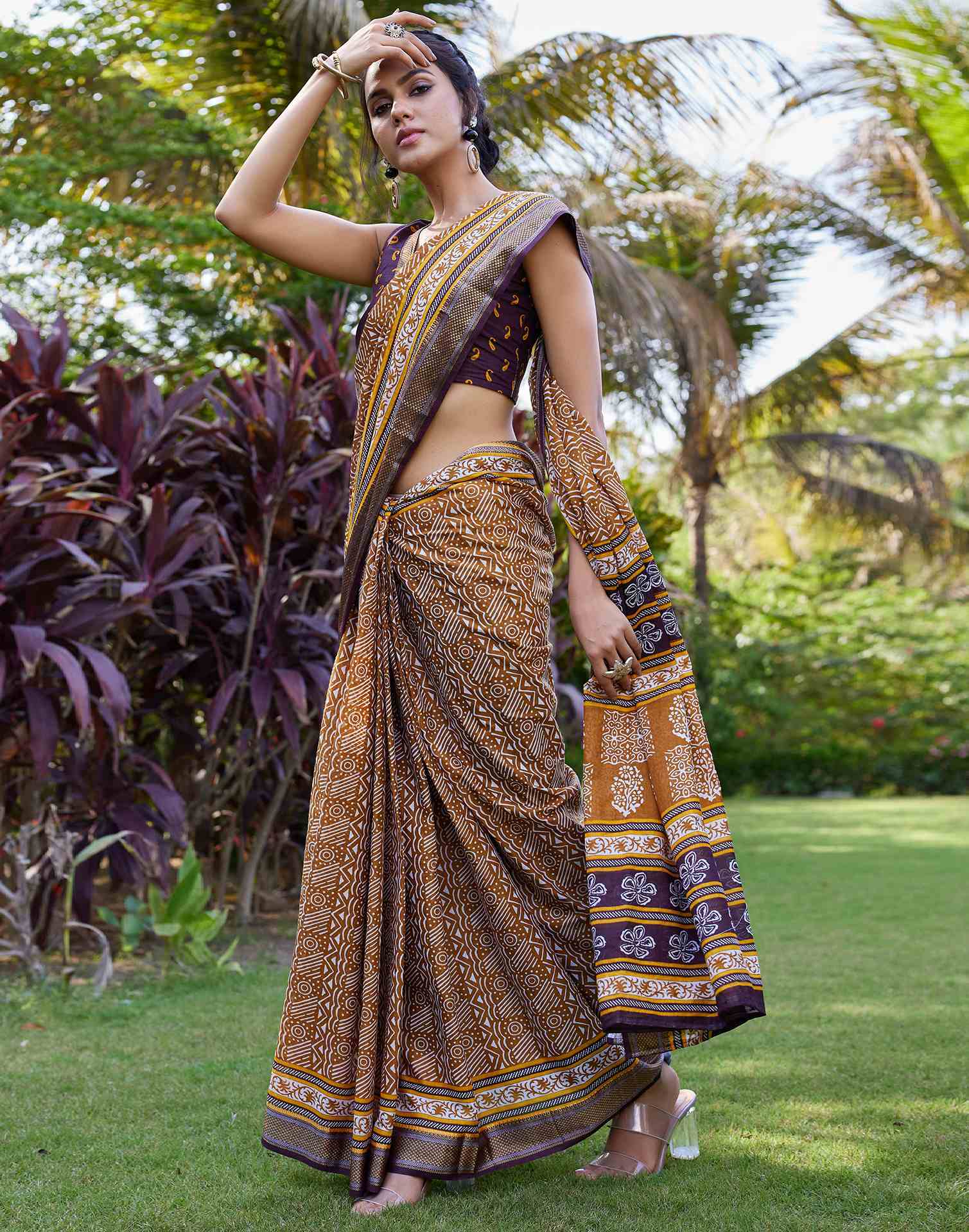 Mustard Yellow Cotton Printed Saree