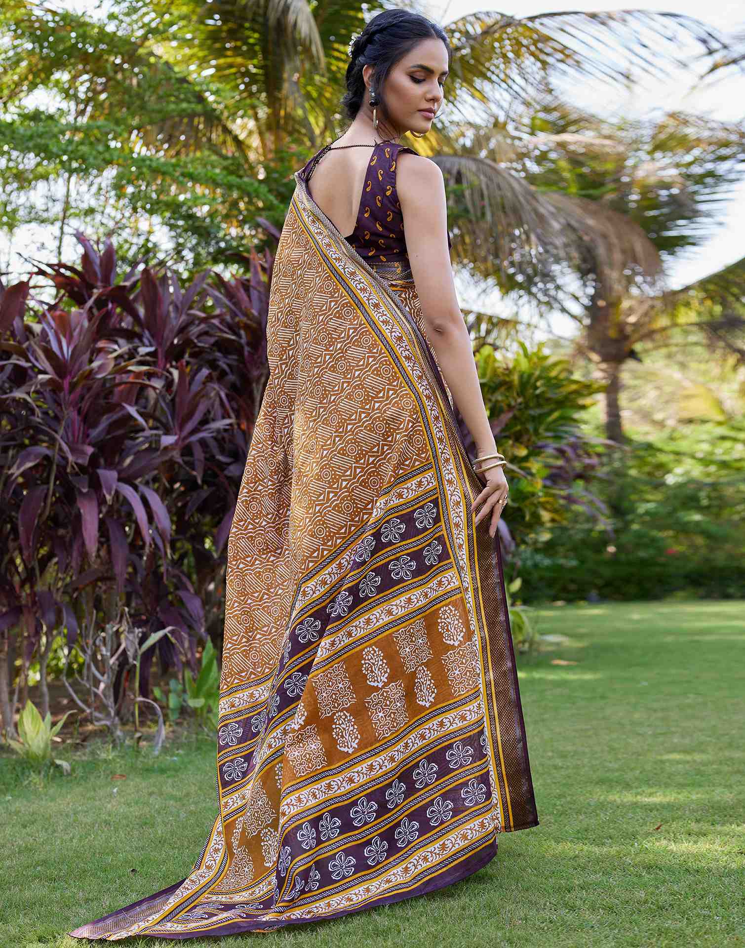 Mustard Yellow Cotton Printed Saree
