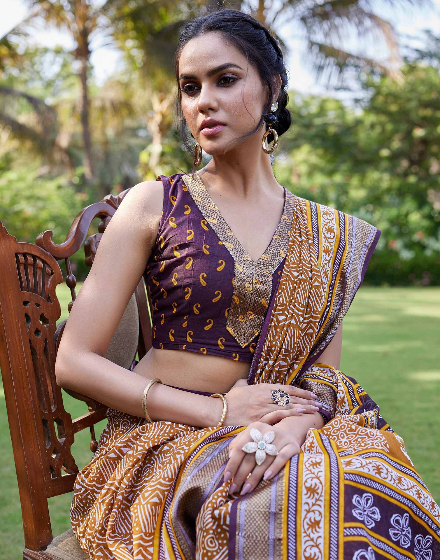 Mustard Yellow Cotton Printed Saree