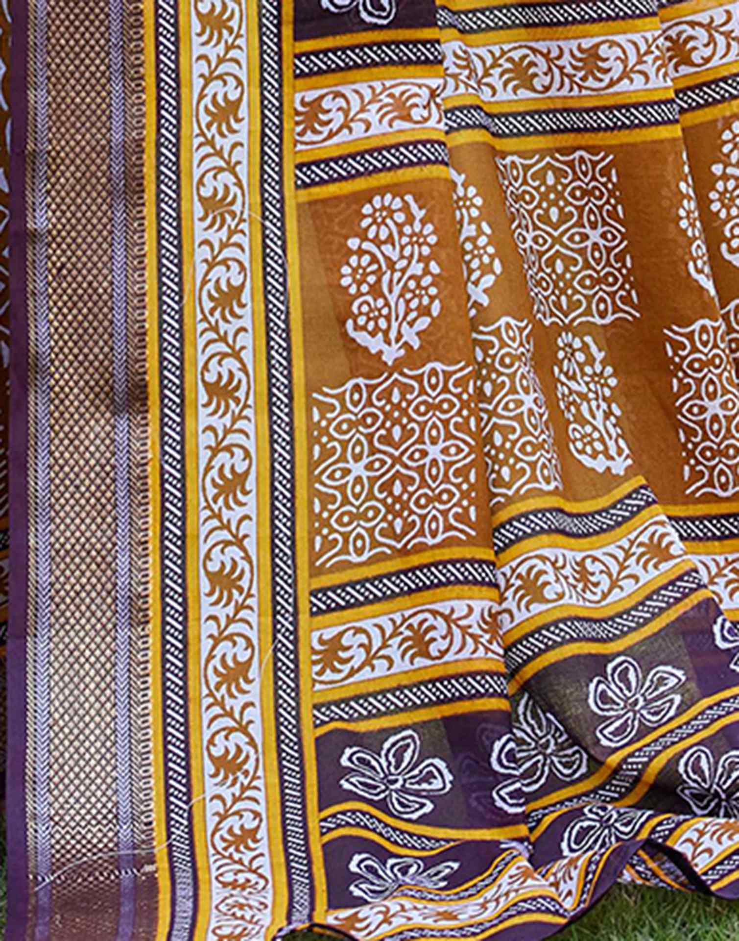 Mustard Yellow Cotton Printed Saree